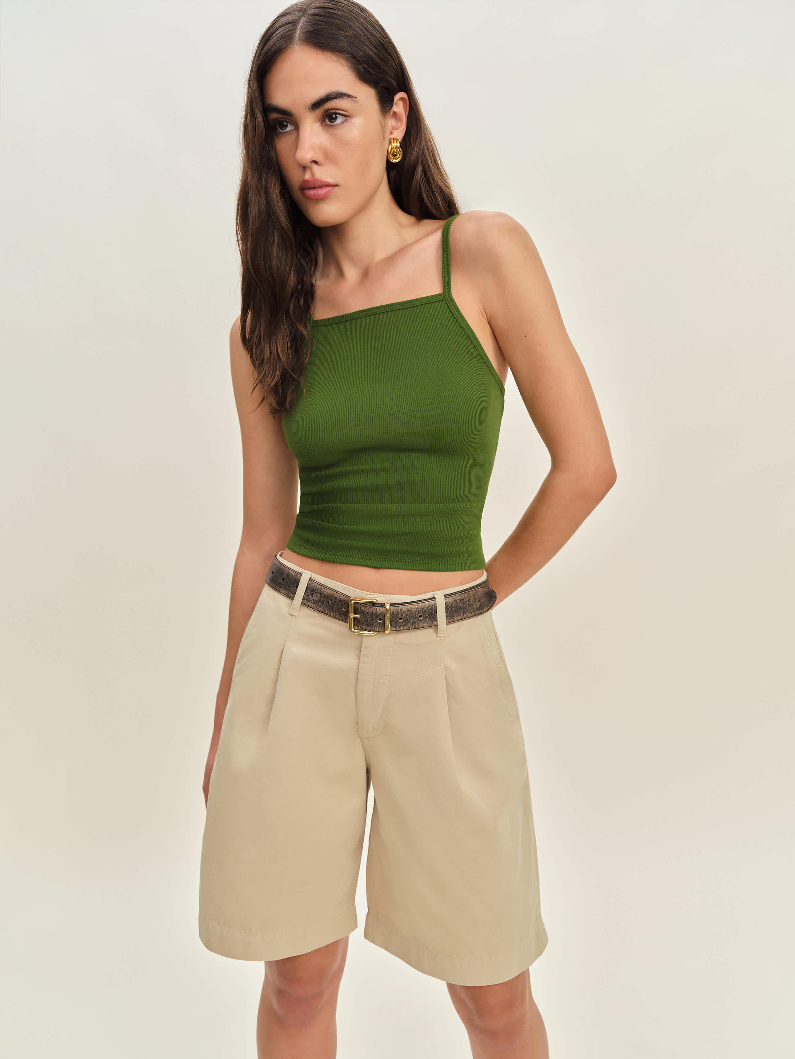 Reformation Malia Mid Rise 10" Trouser Twill Shorts