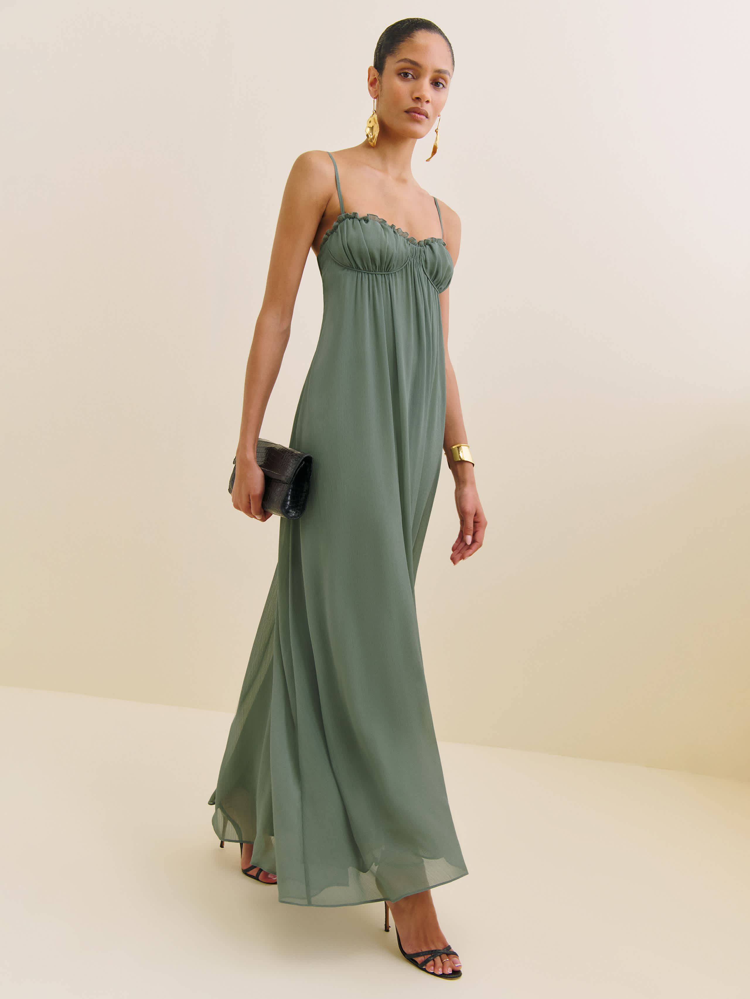 Reformation Cebba Georgette Maxi Dress In Green