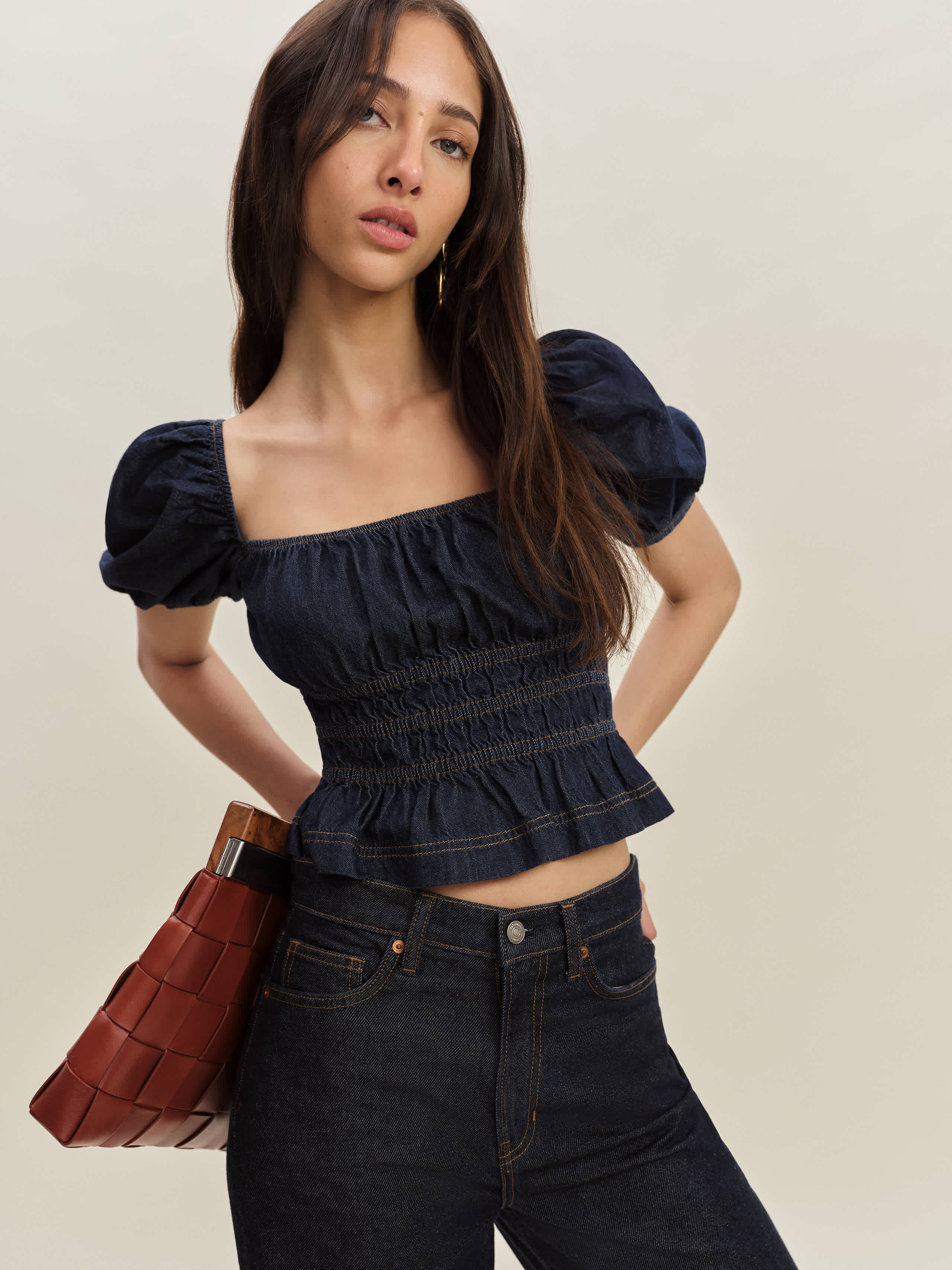 REFORMATION ALIYA DENIM TOP 