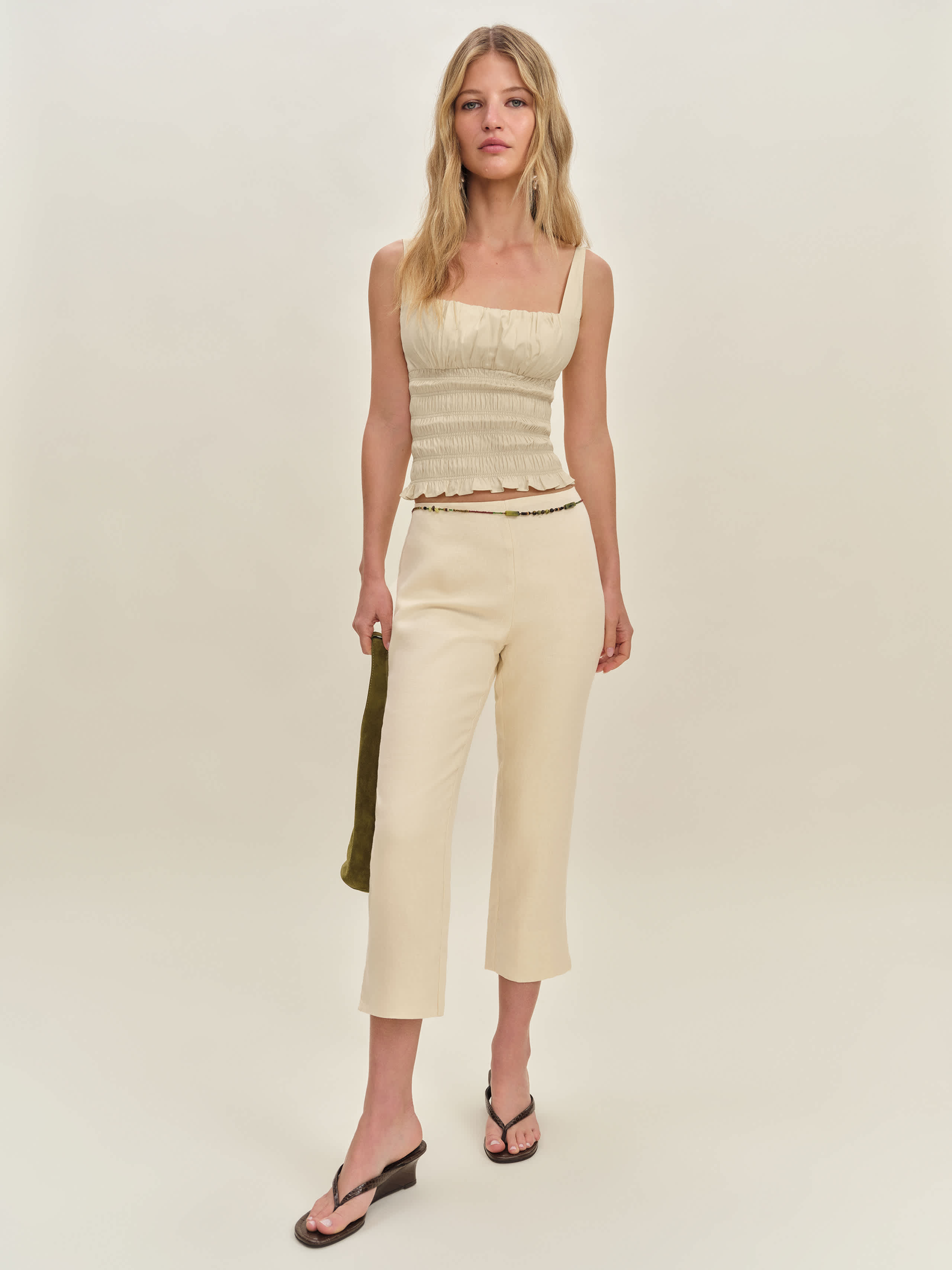 Reformation Petra Linen Low Rise Pedal Pusher Pant