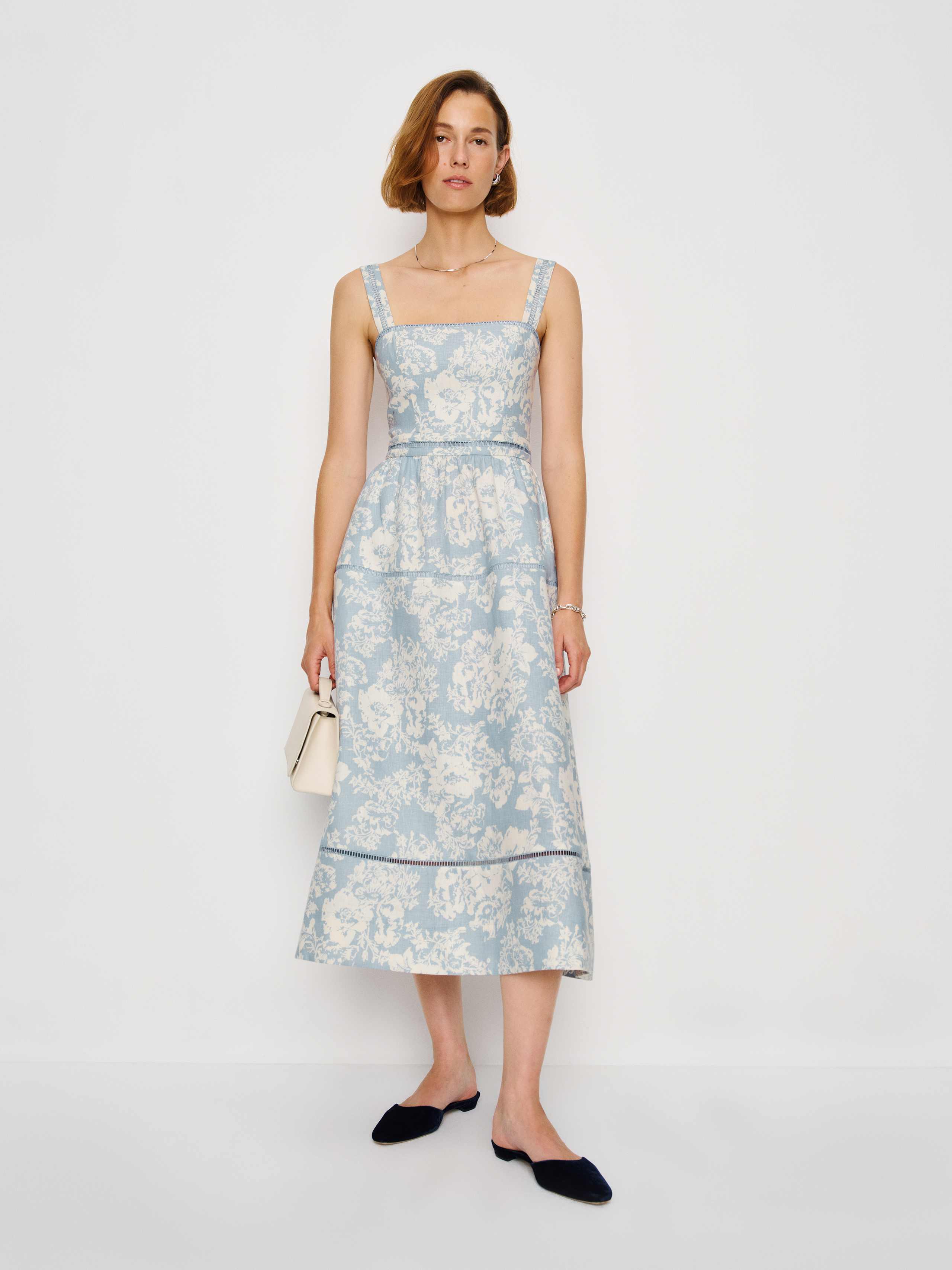 Reformation Everett Linen Dress In Blue