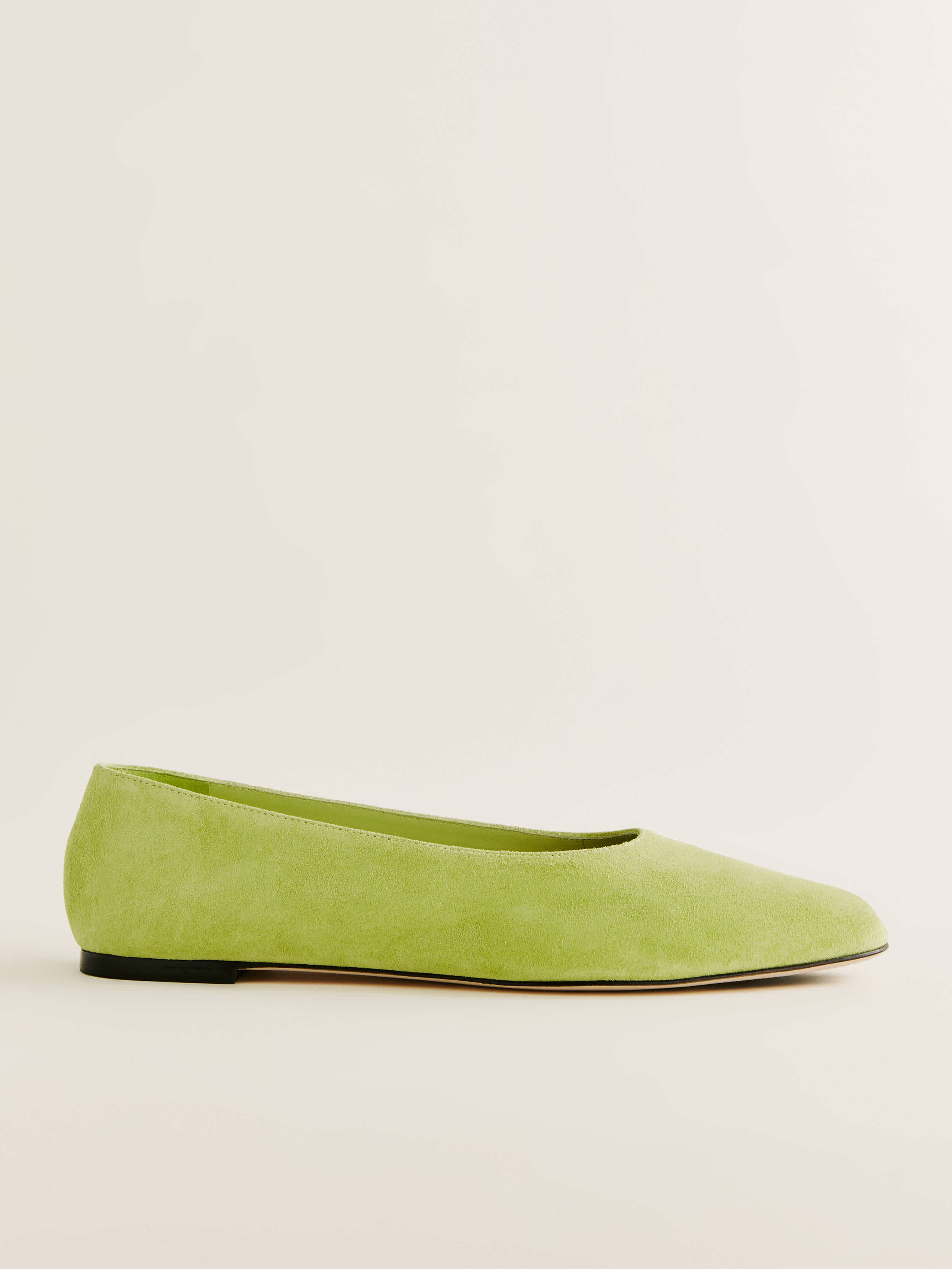 Reformation Maren Ballet Flat In Sour Apple Suede