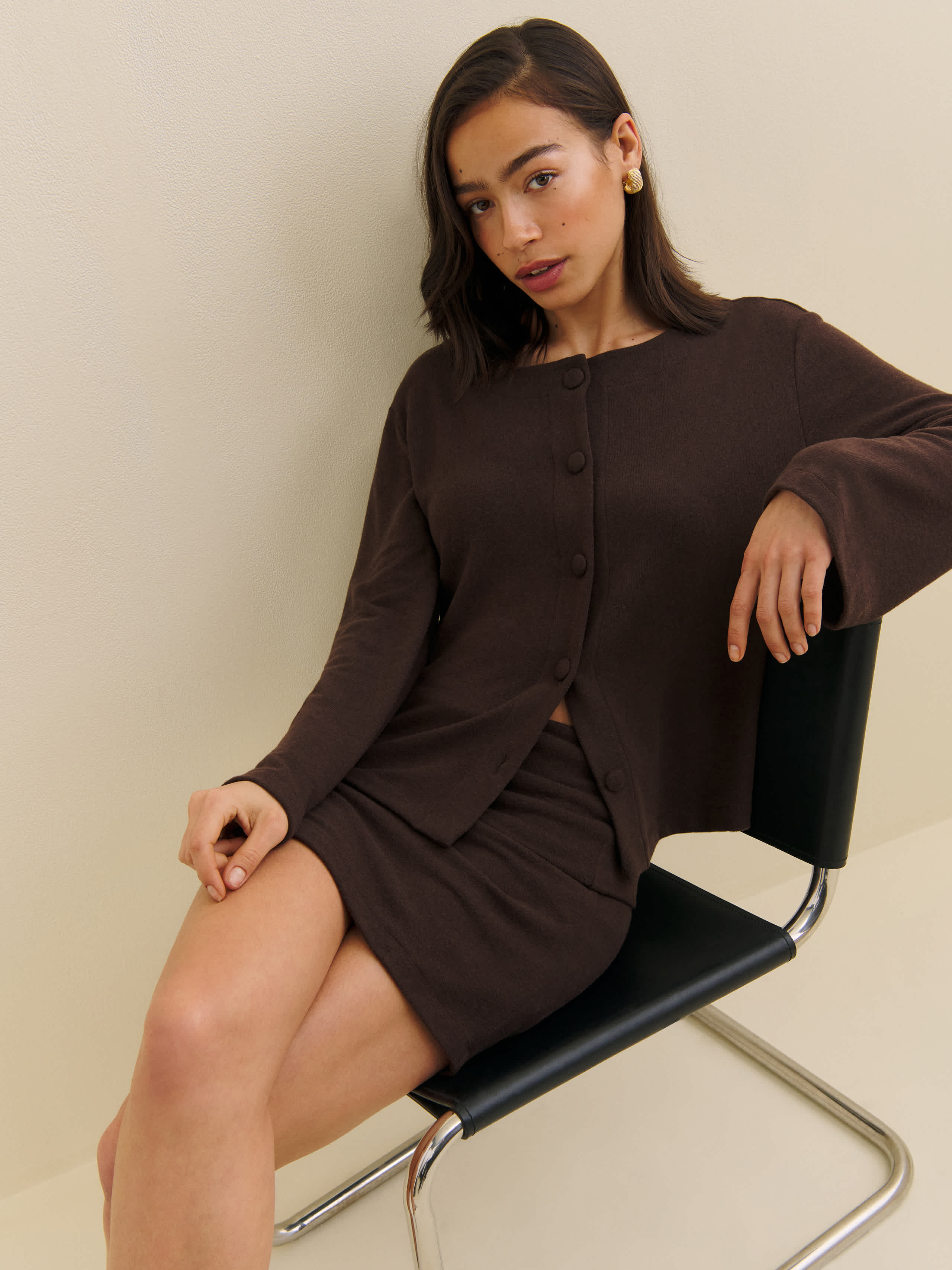 Reformation Hunter Knit Cardigan Set In Mole