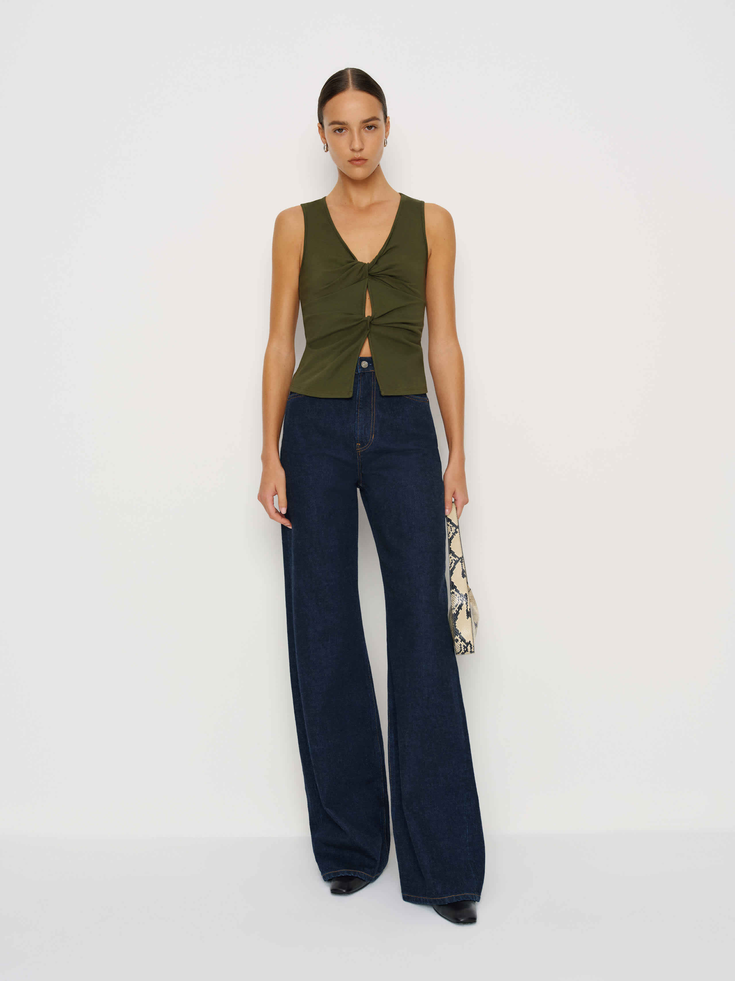 Reformation Tefi Knit Top In Green