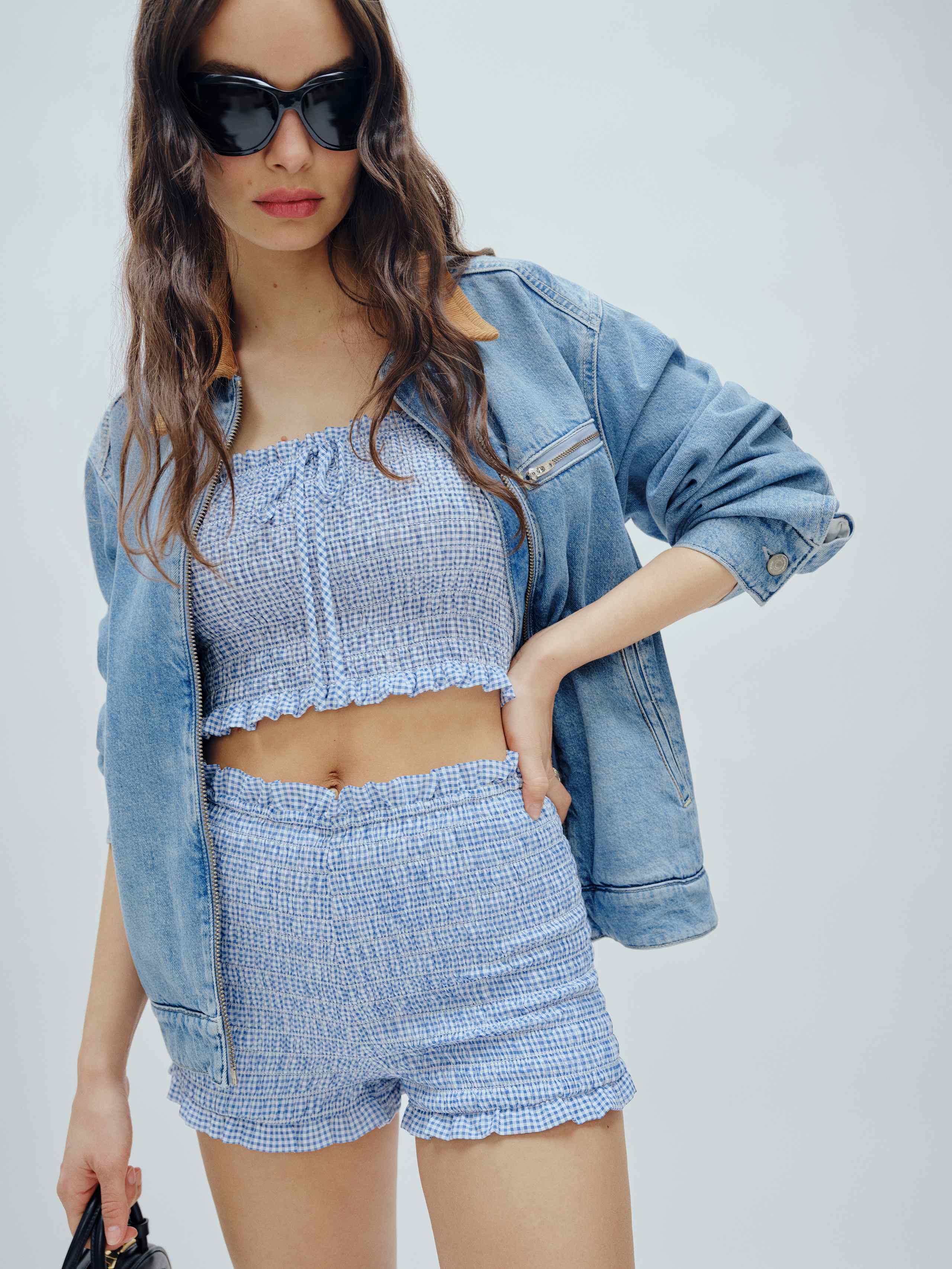Reformation Abbie Short In Blue Check