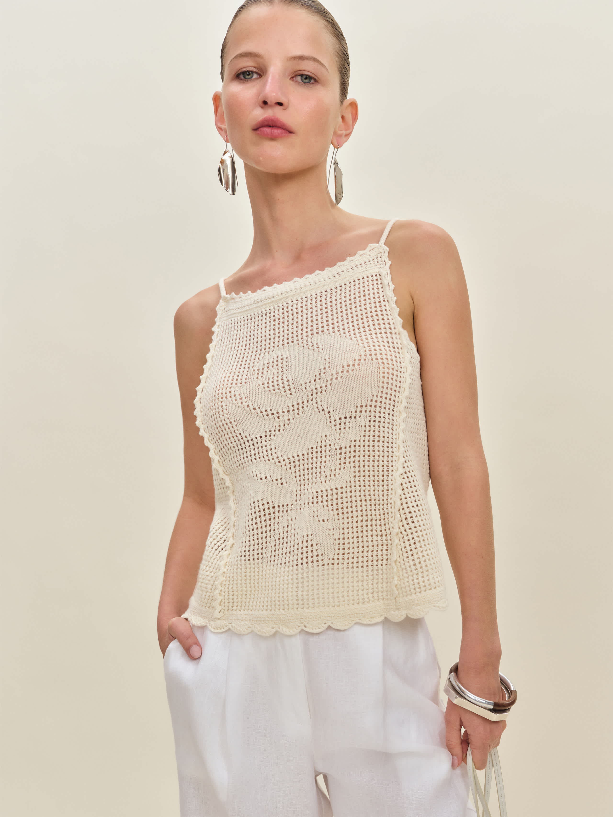 Reformation Sonnet Cotton Linen Crochet Tank