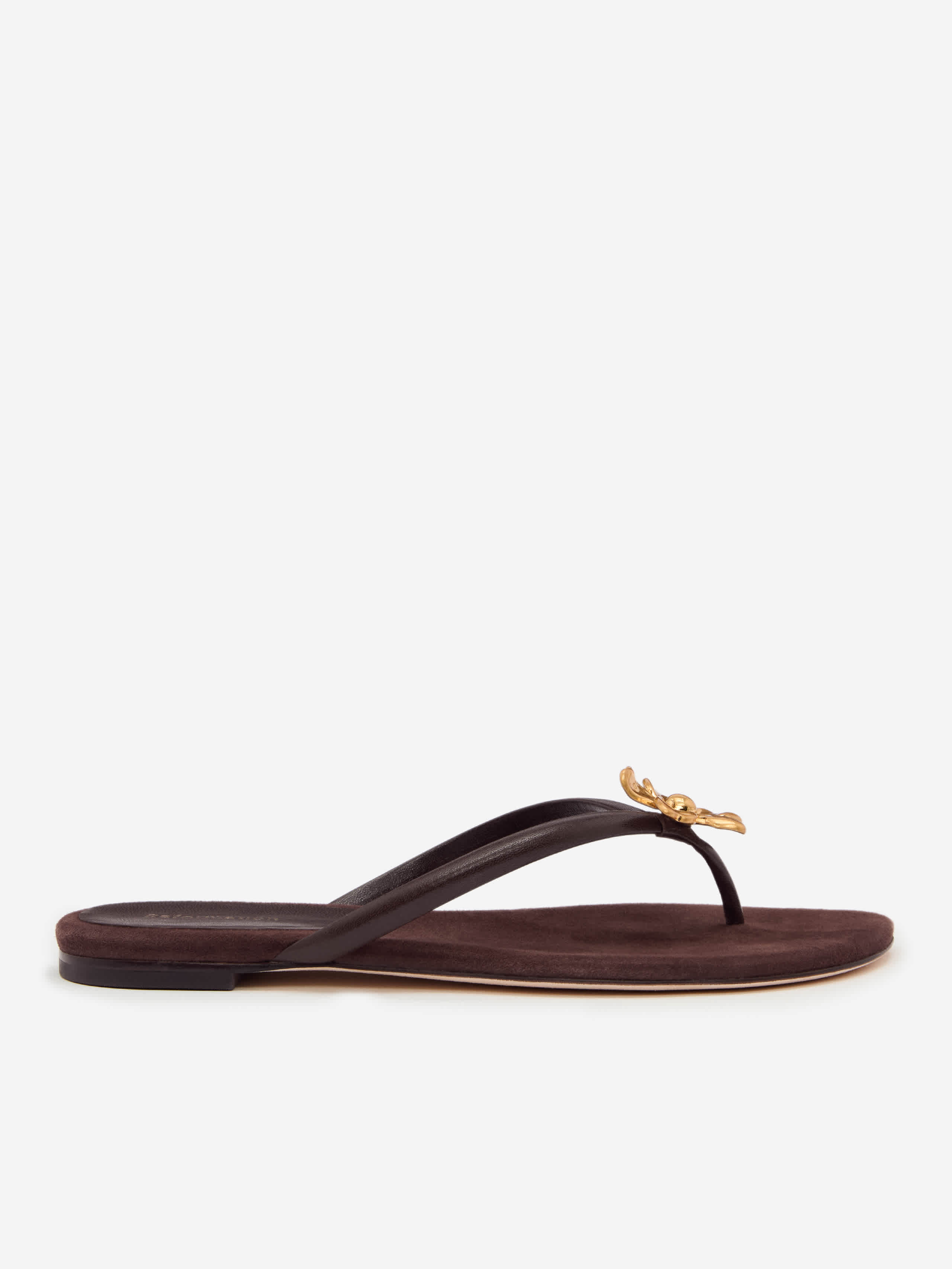 Reformation Onyx Thong Sandal In Espresso Suede Flower