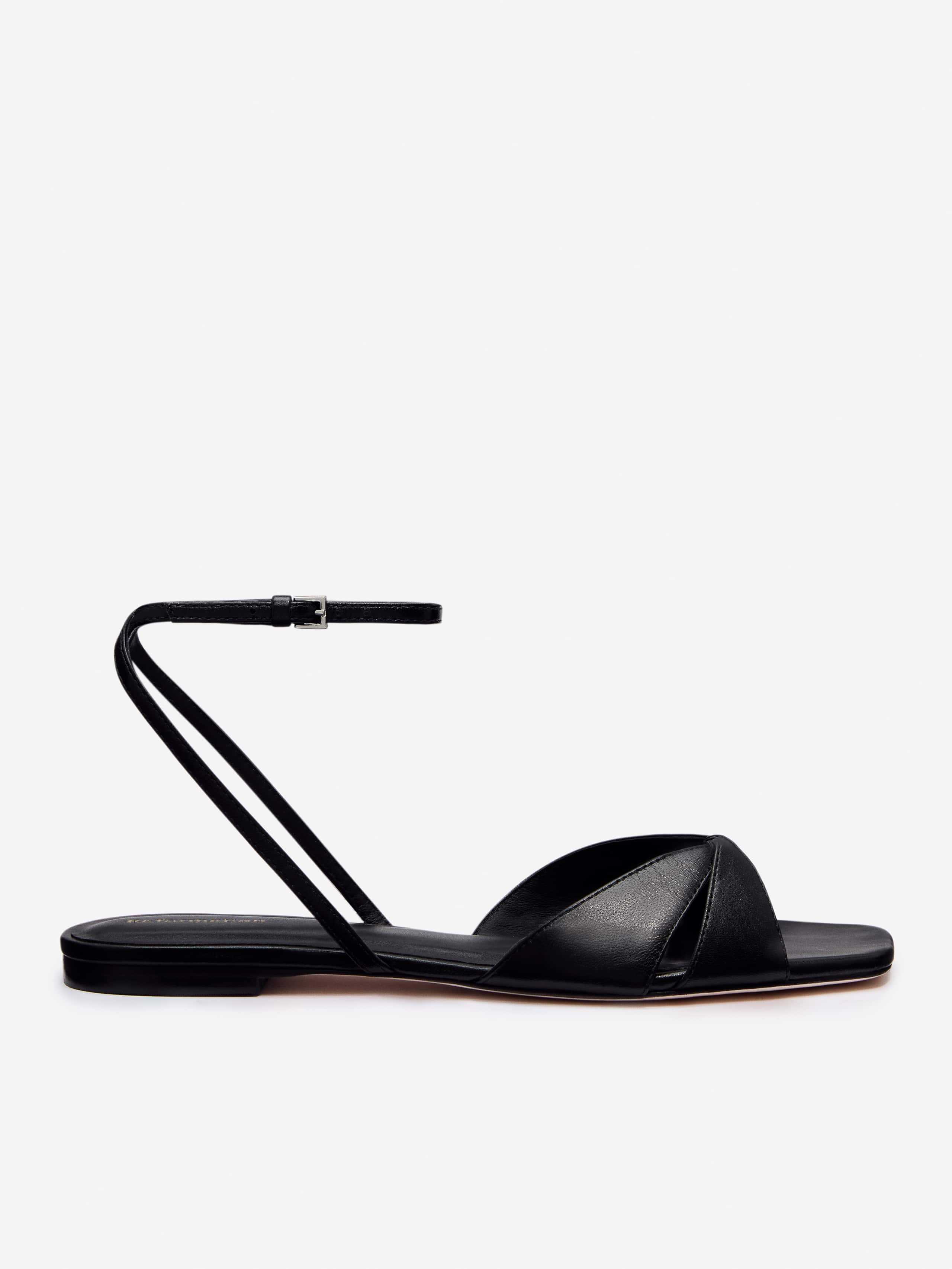 Reformation Marigold Flat Sandal In Black Leather