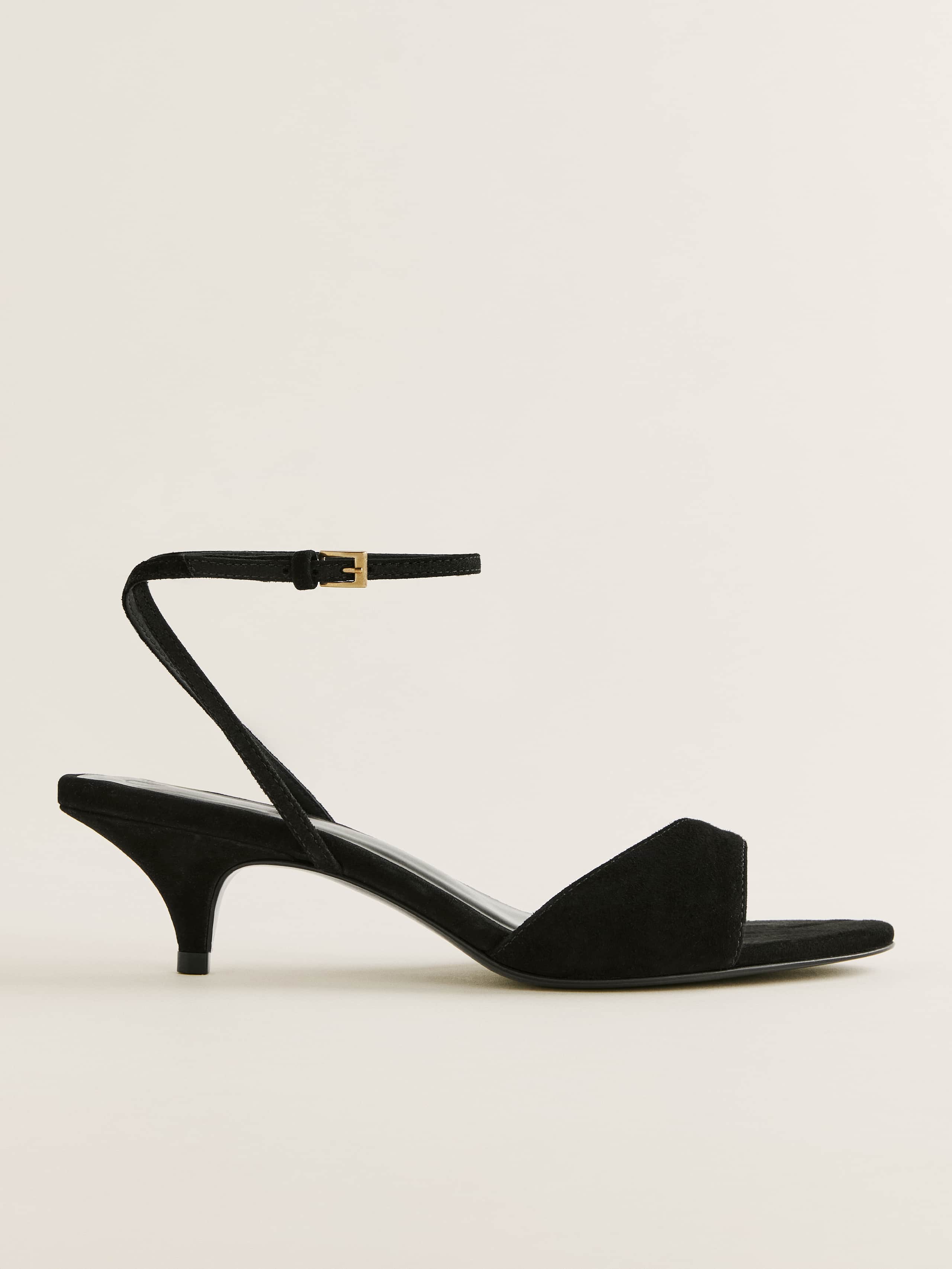 Reformation Drew Kitten Heeled Sandal In Black Suede