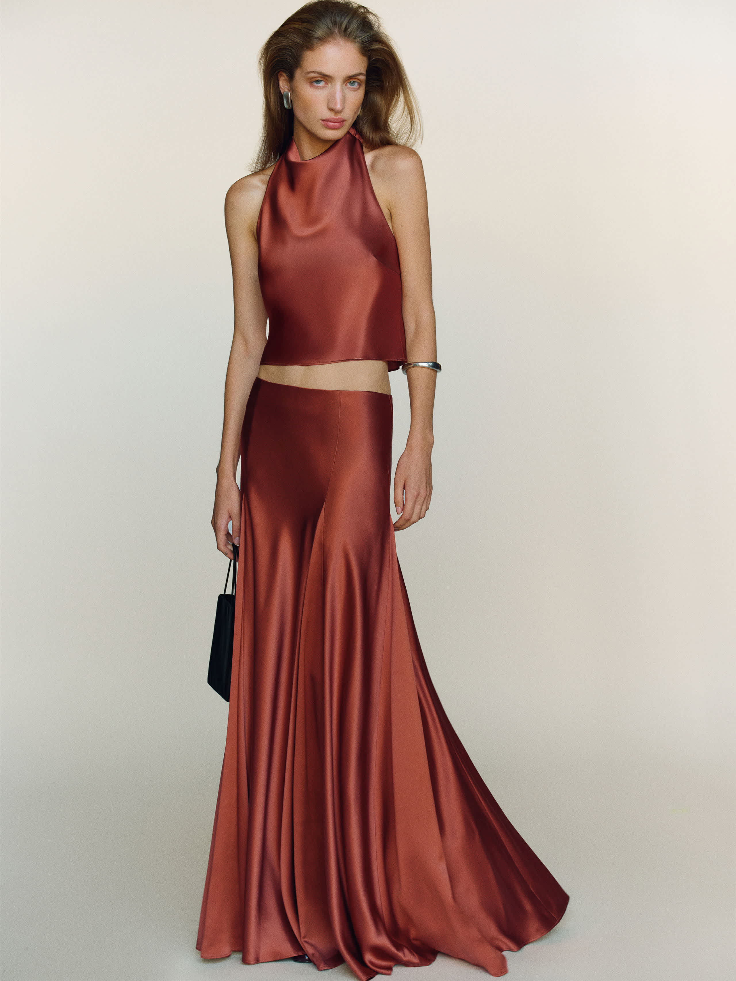 Reformation Sera Silk Two Piece In Brown