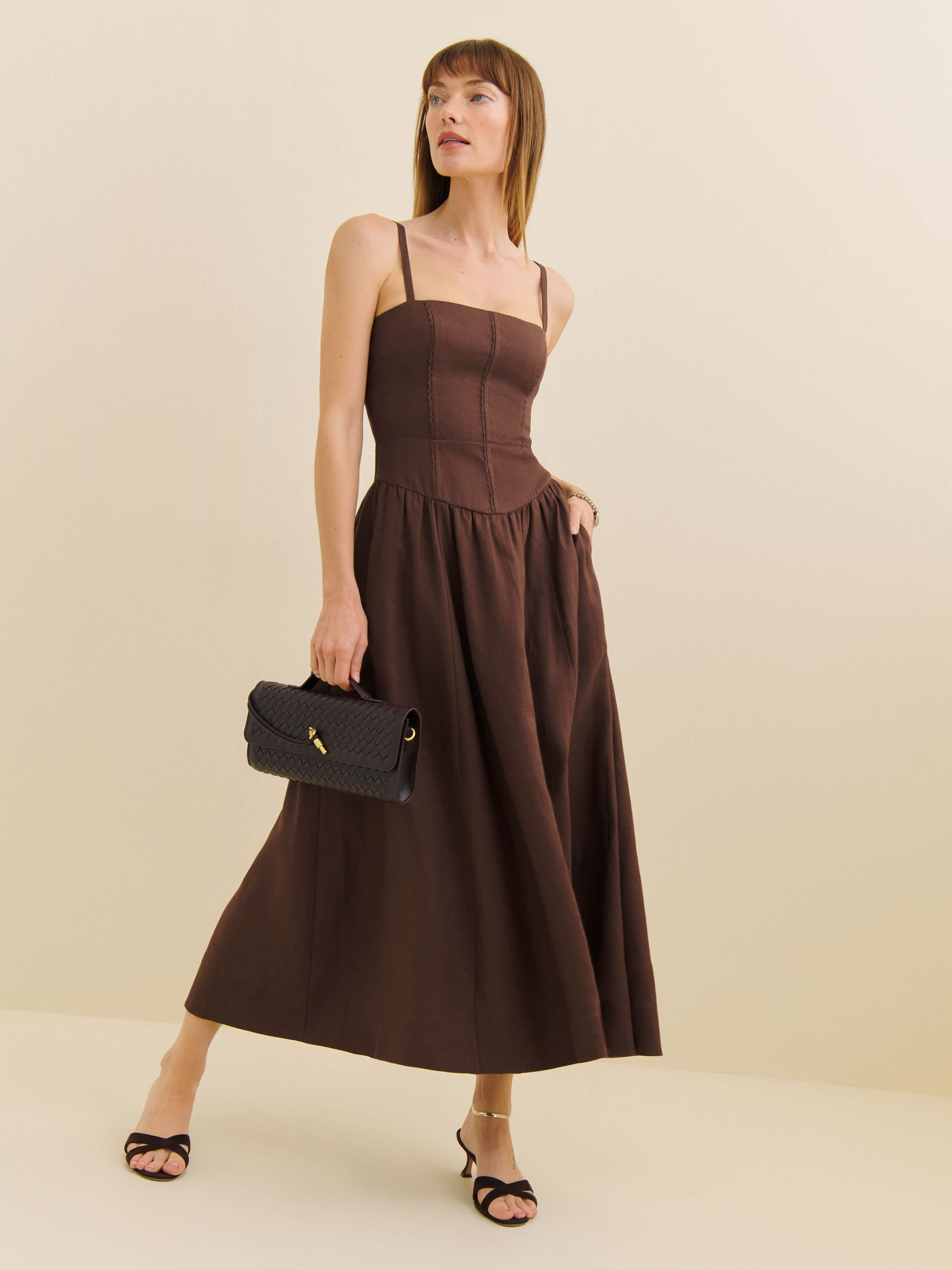 Reformation Petites Katarin Linen Dress In Cafe
