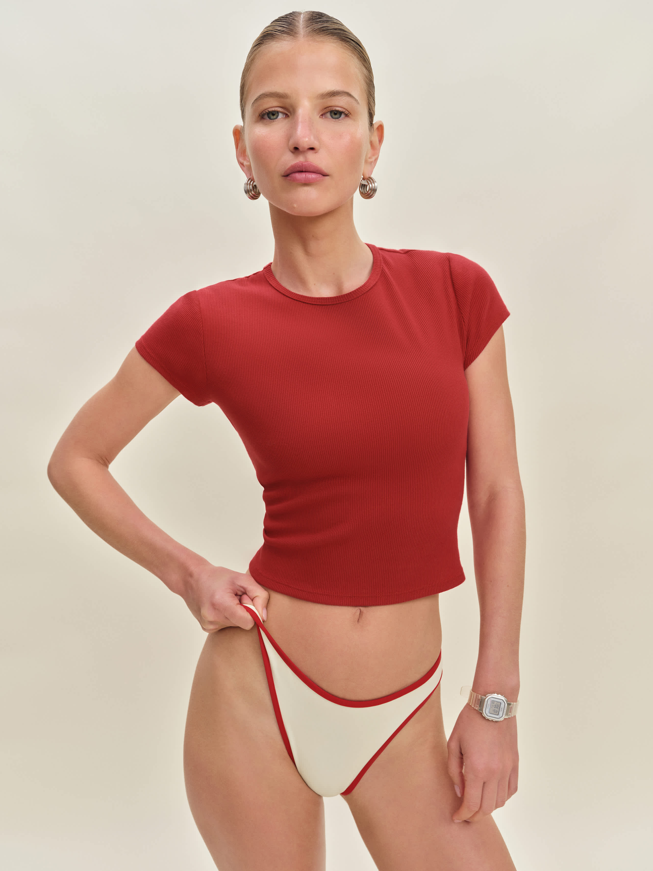 Reformation Douro Bikini Bottom In Fior Lipstick
