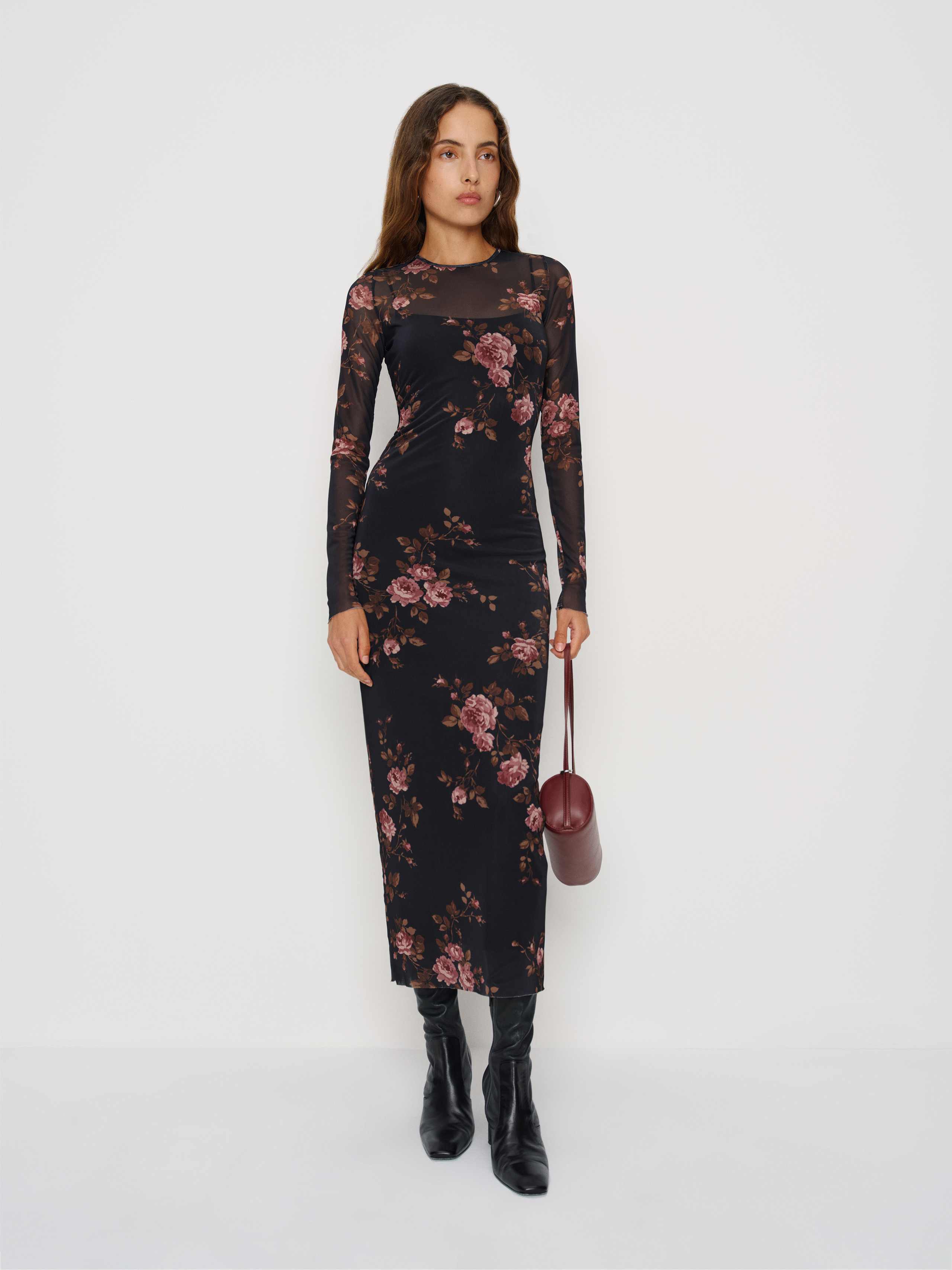 Reformation Rene Mesh Knit Dress In Purple