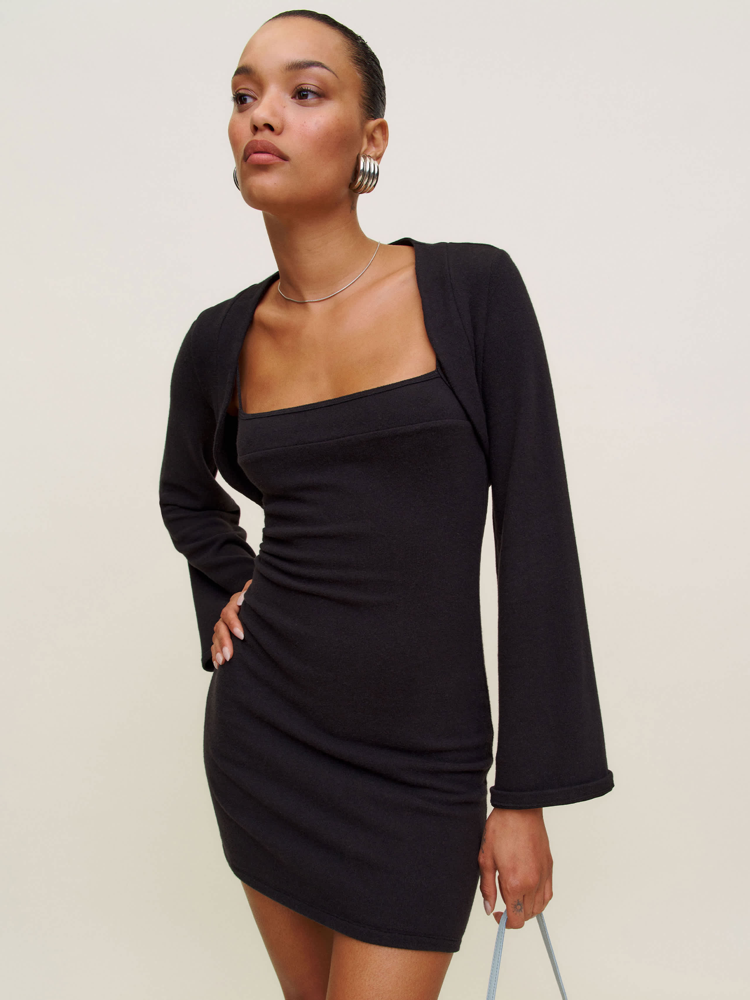 Reformation Chloe Knit Shrug Dress Set In Black