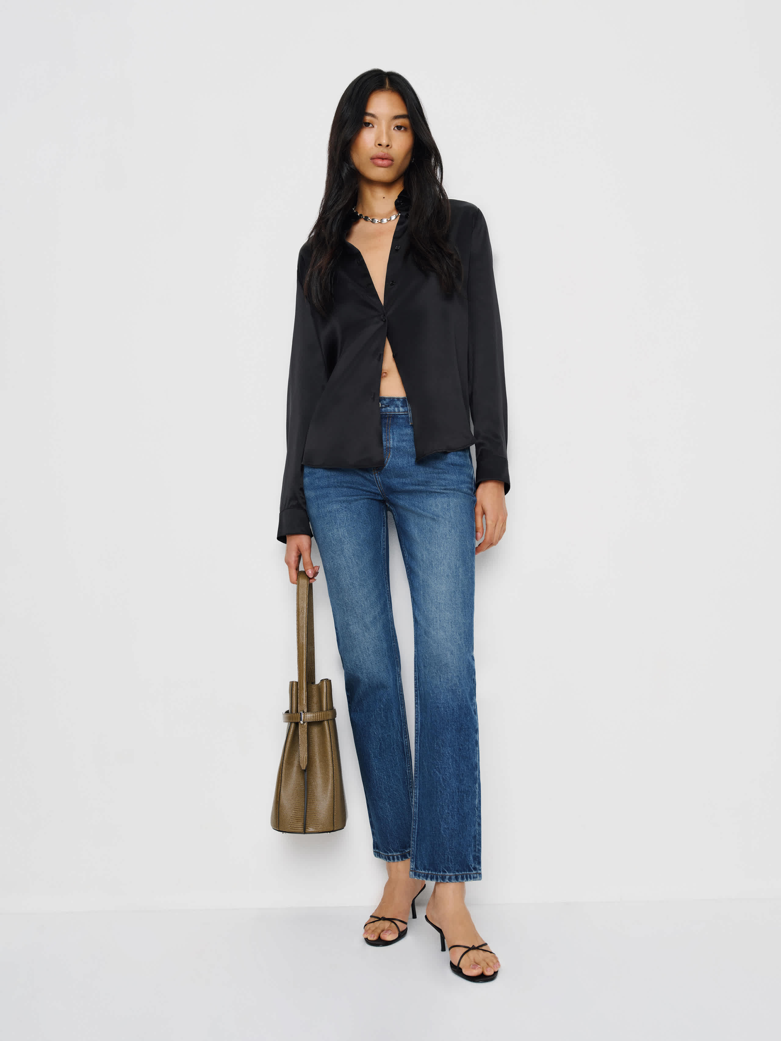 Reformation Luca Stretch Low Rise Slim Straight Cropped Jeans