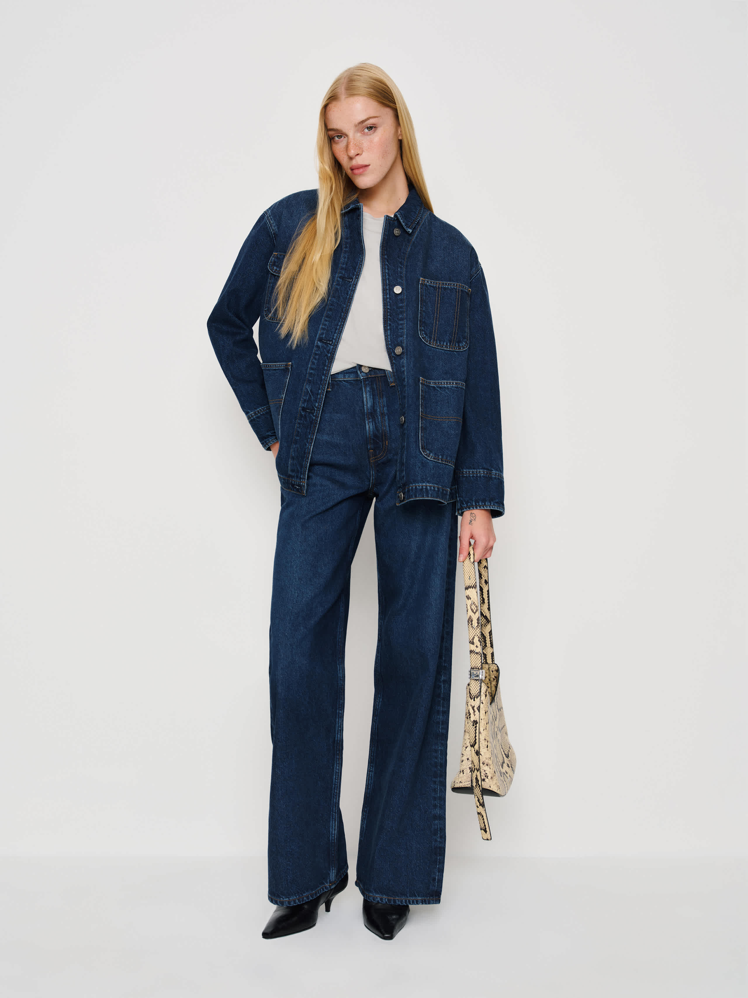 Reformation Emery Denim Chore Jacket In Blue