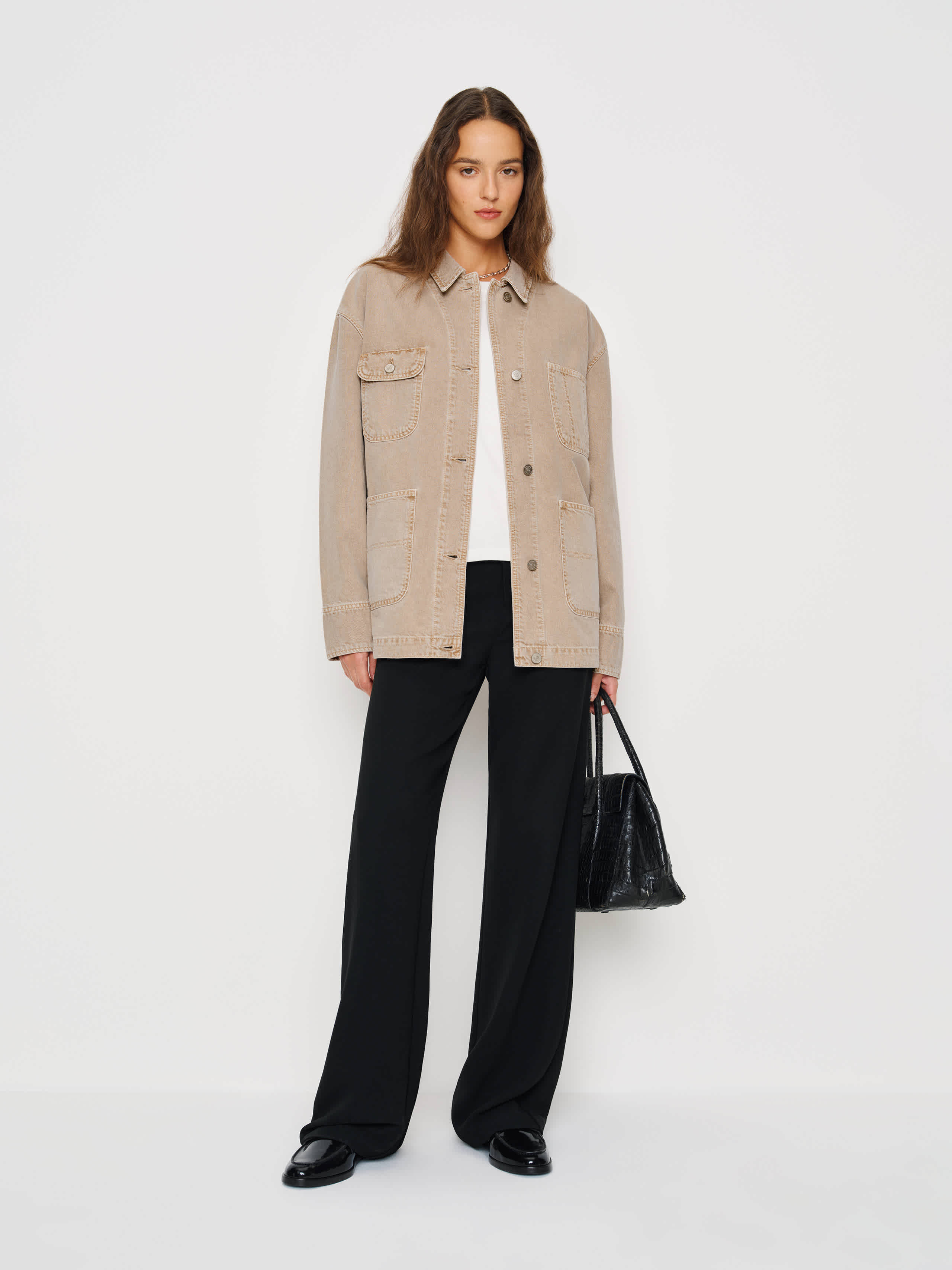 Reformation Emery Denim Chore Jacket In Neutral