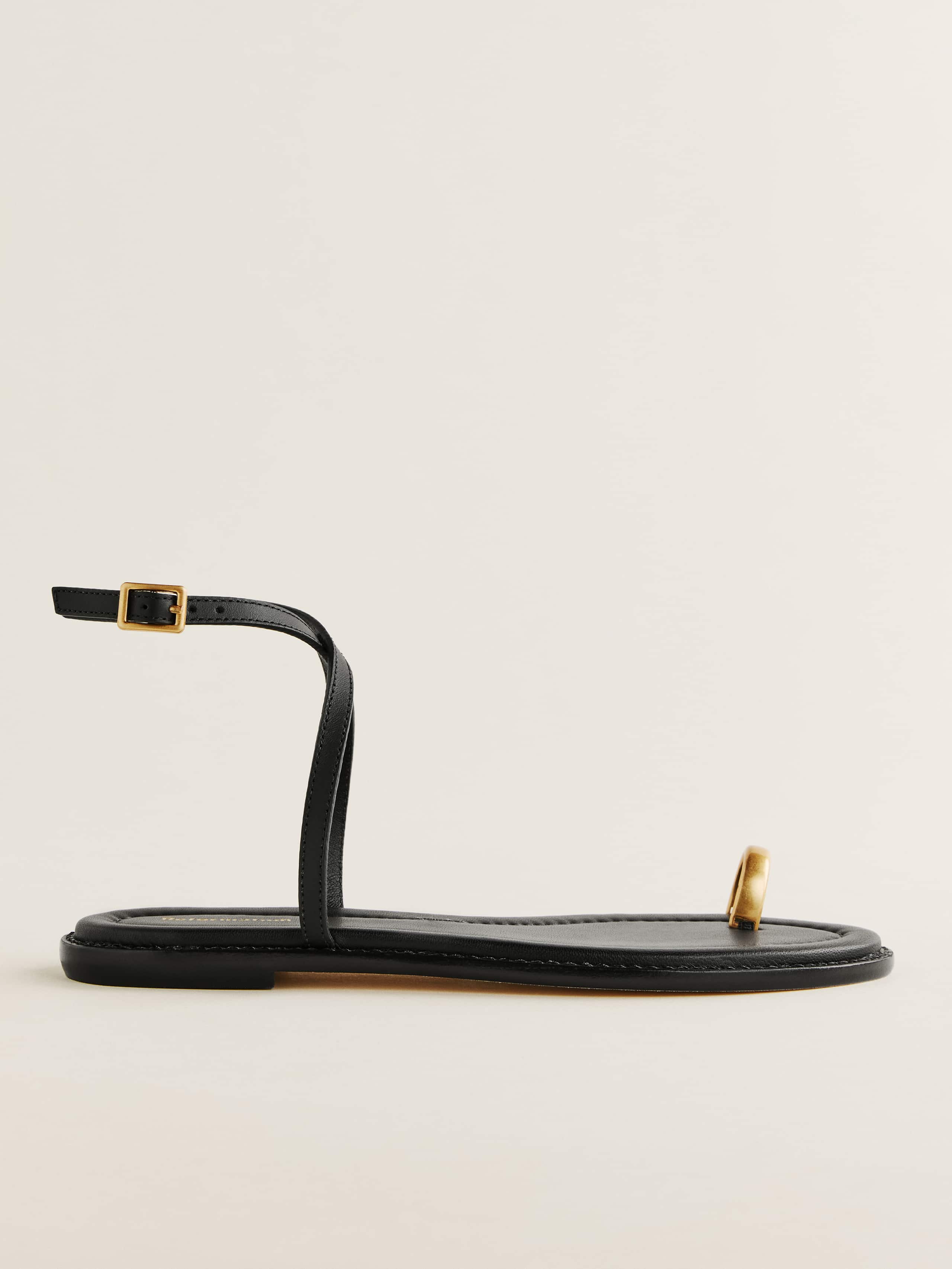 Reformation Cindy Flat Sandal In Black Leather