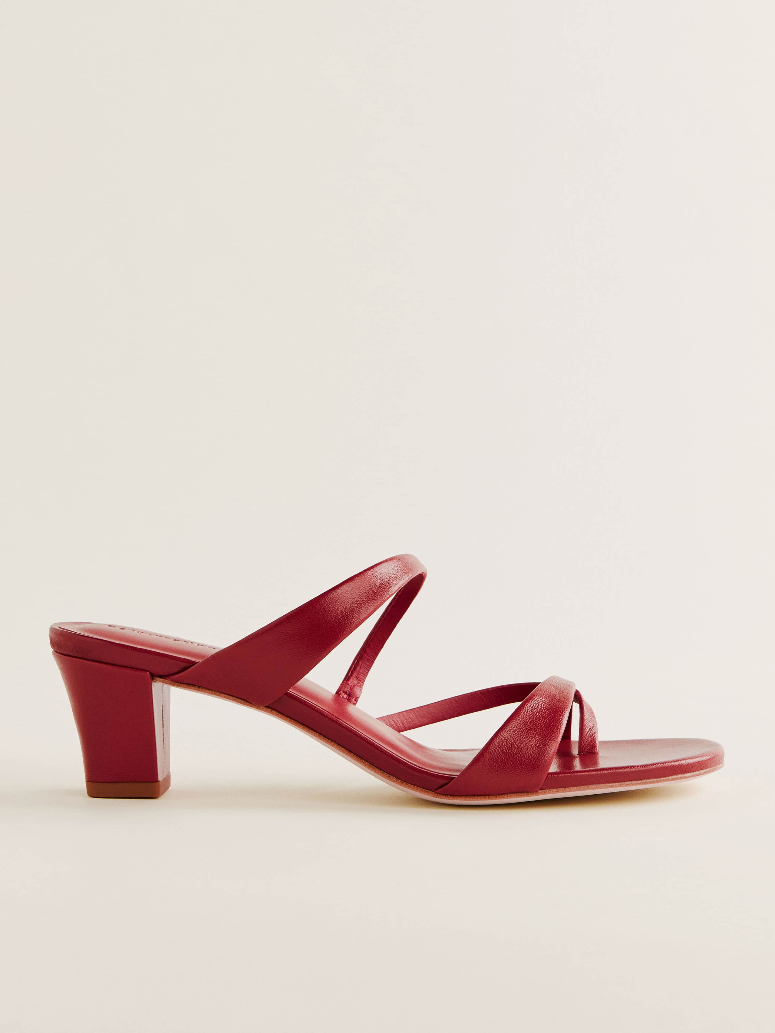 Reformation Shyla Heeled Sandal In Lipstick Leather