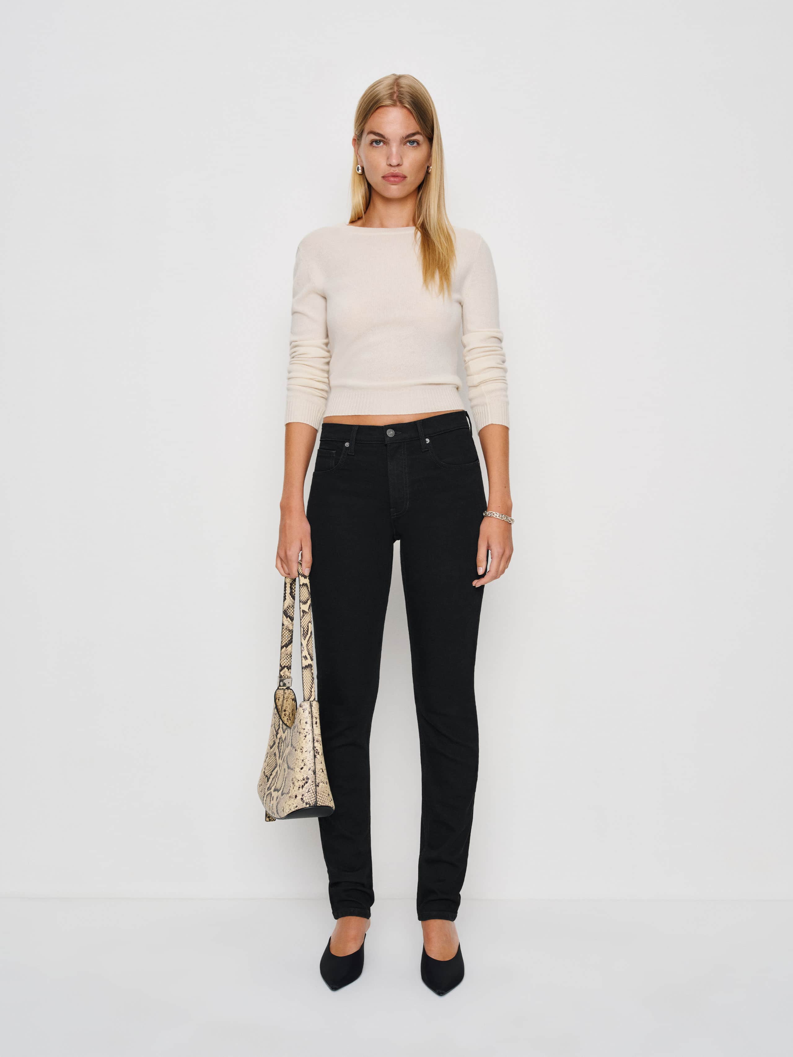 Reformation Christina Mid Rise Super Stretch Skinny Jeans In Black