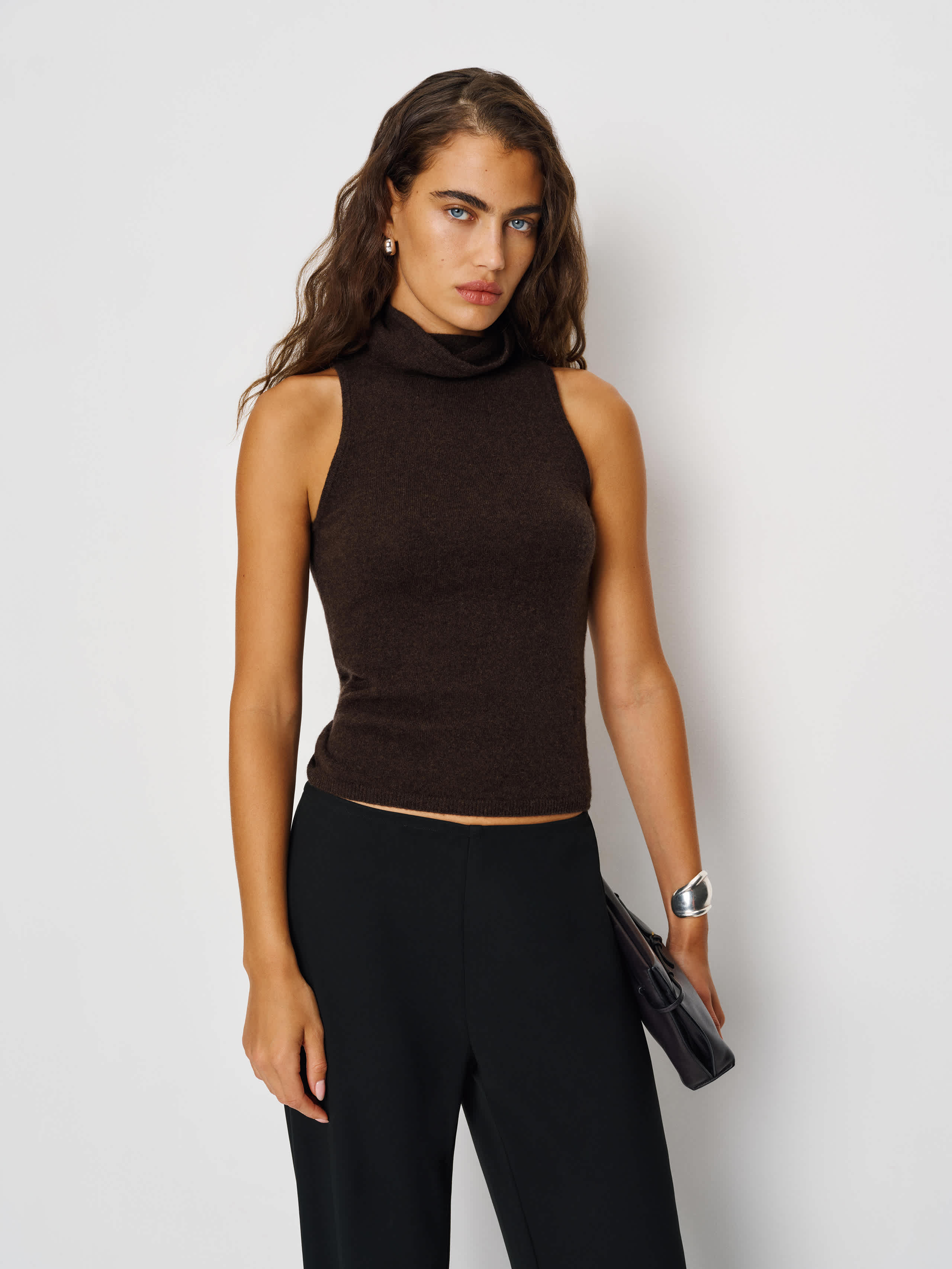 Reformation Marcy Cashmere Turtleneck Tank In Brown