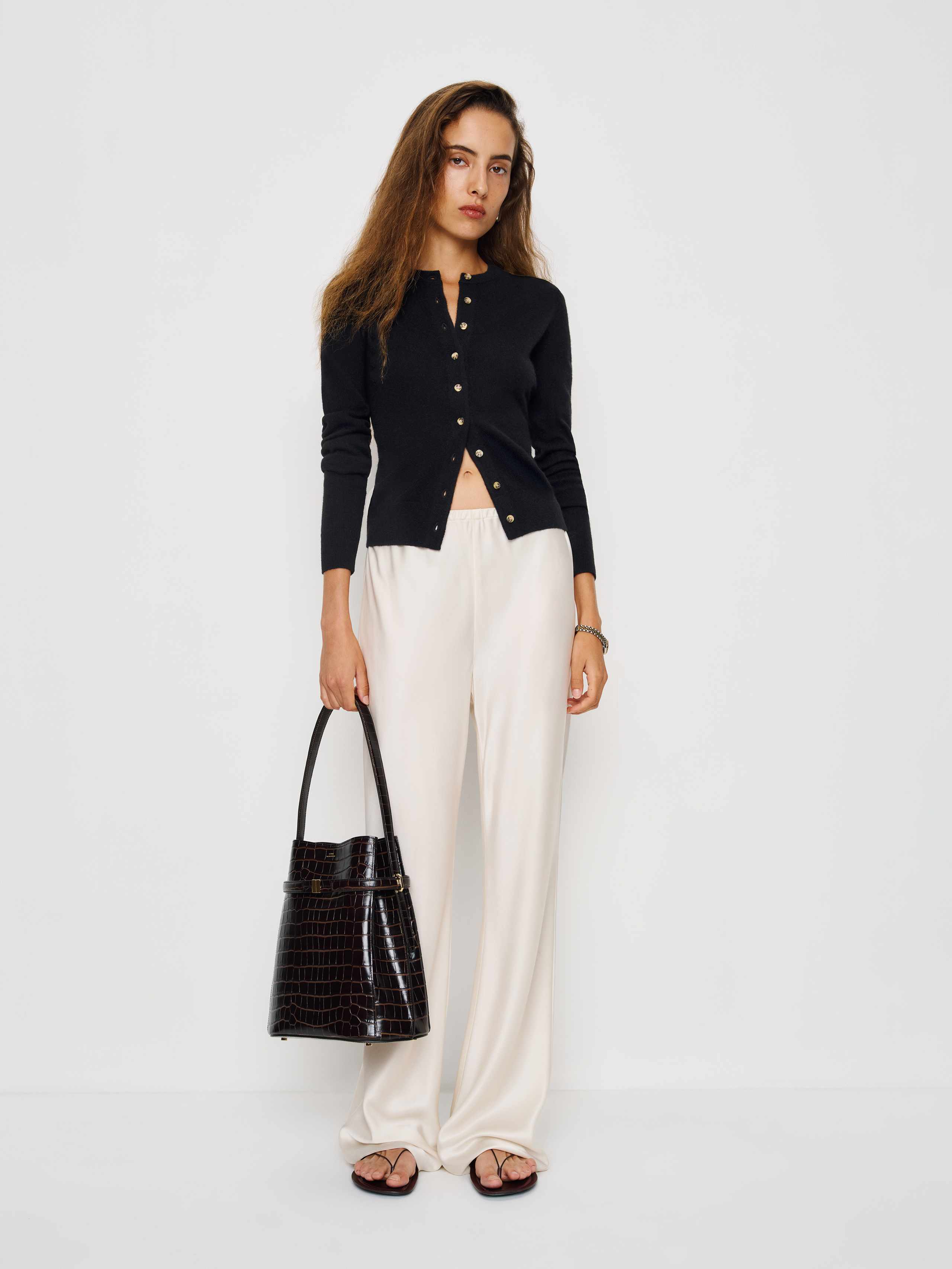 Reformation Farren Cashmere Crew Cardigan In Black