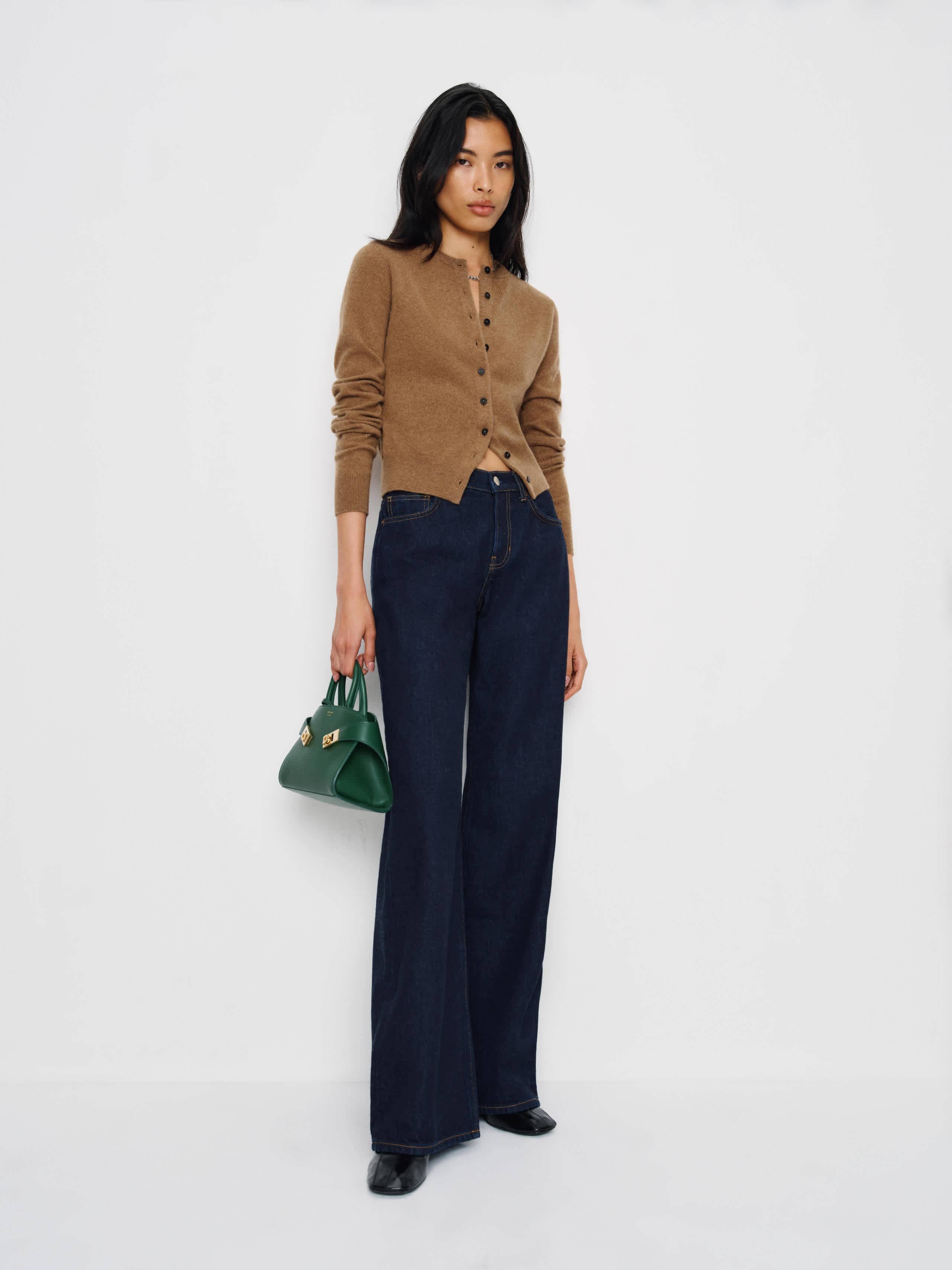 Reformation Farren Cashmere Crew Cardigan Camel In Brown