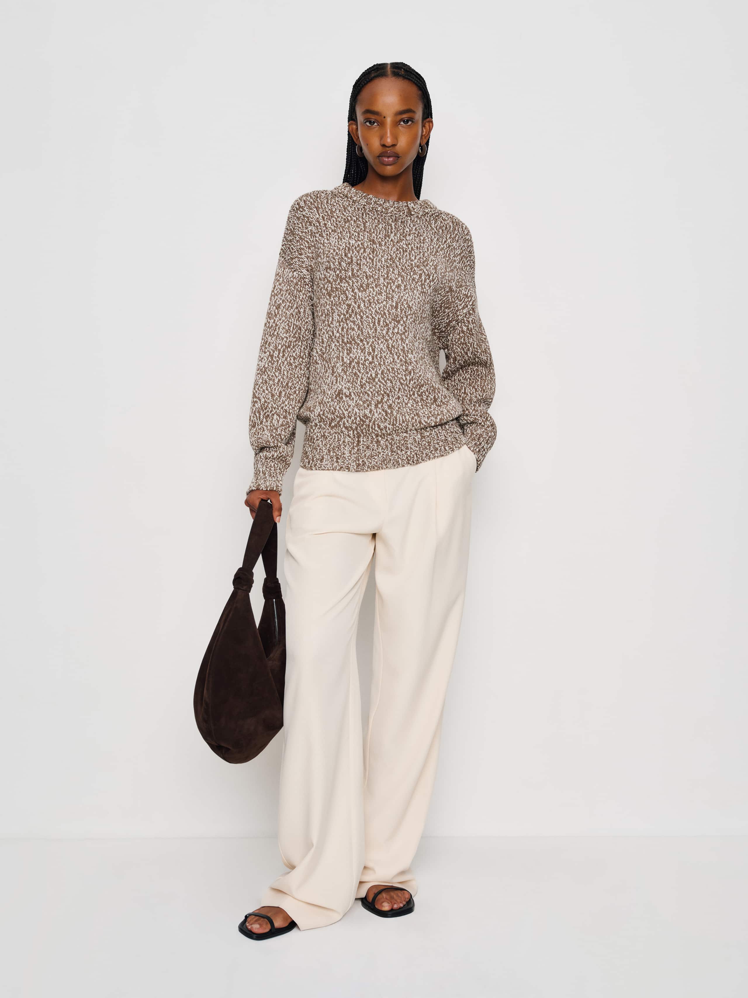Reformation Finley Oversized Cotton Crew In Brown