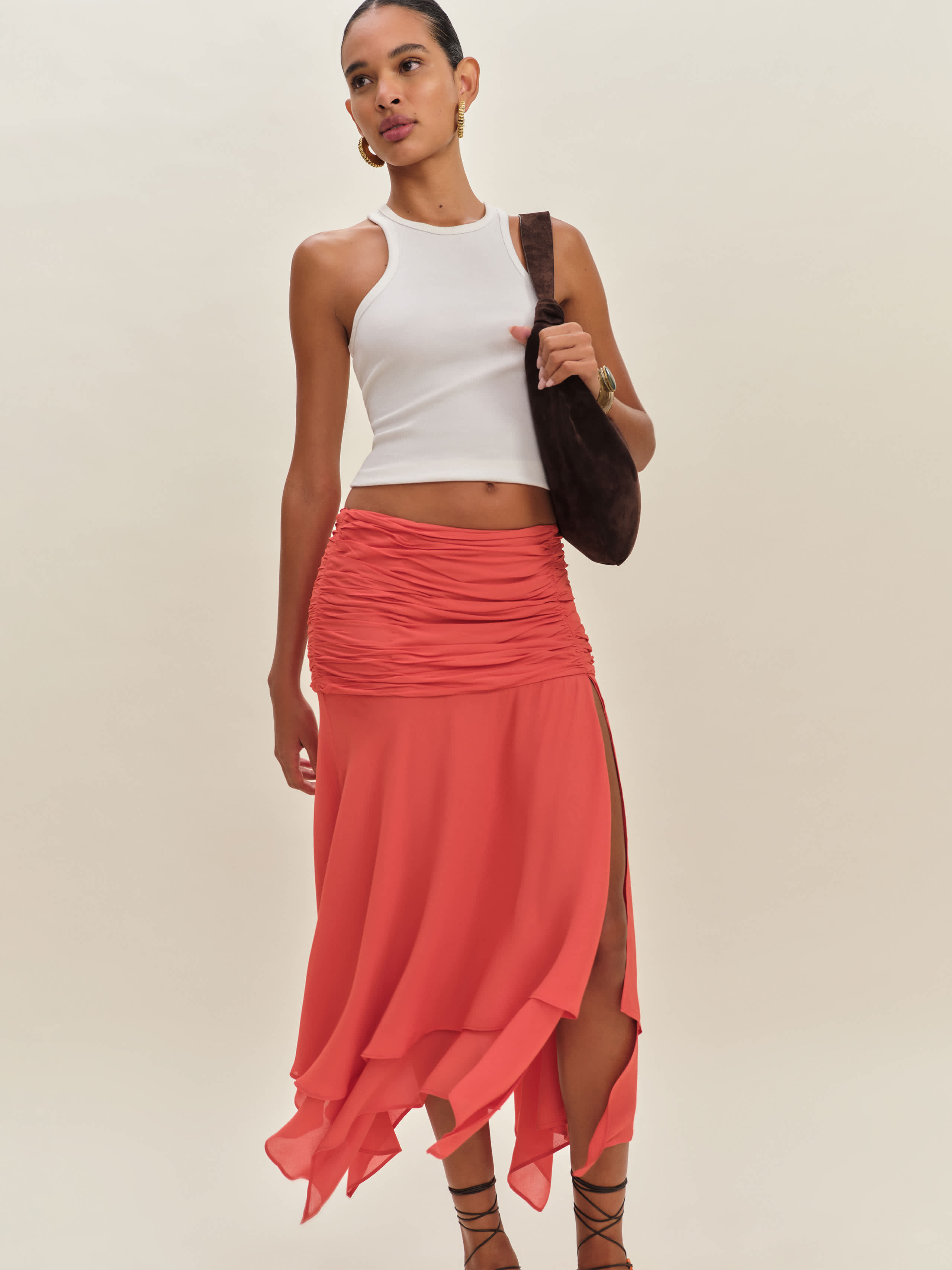 Reformation Julianna Low Waist Skirt In Red