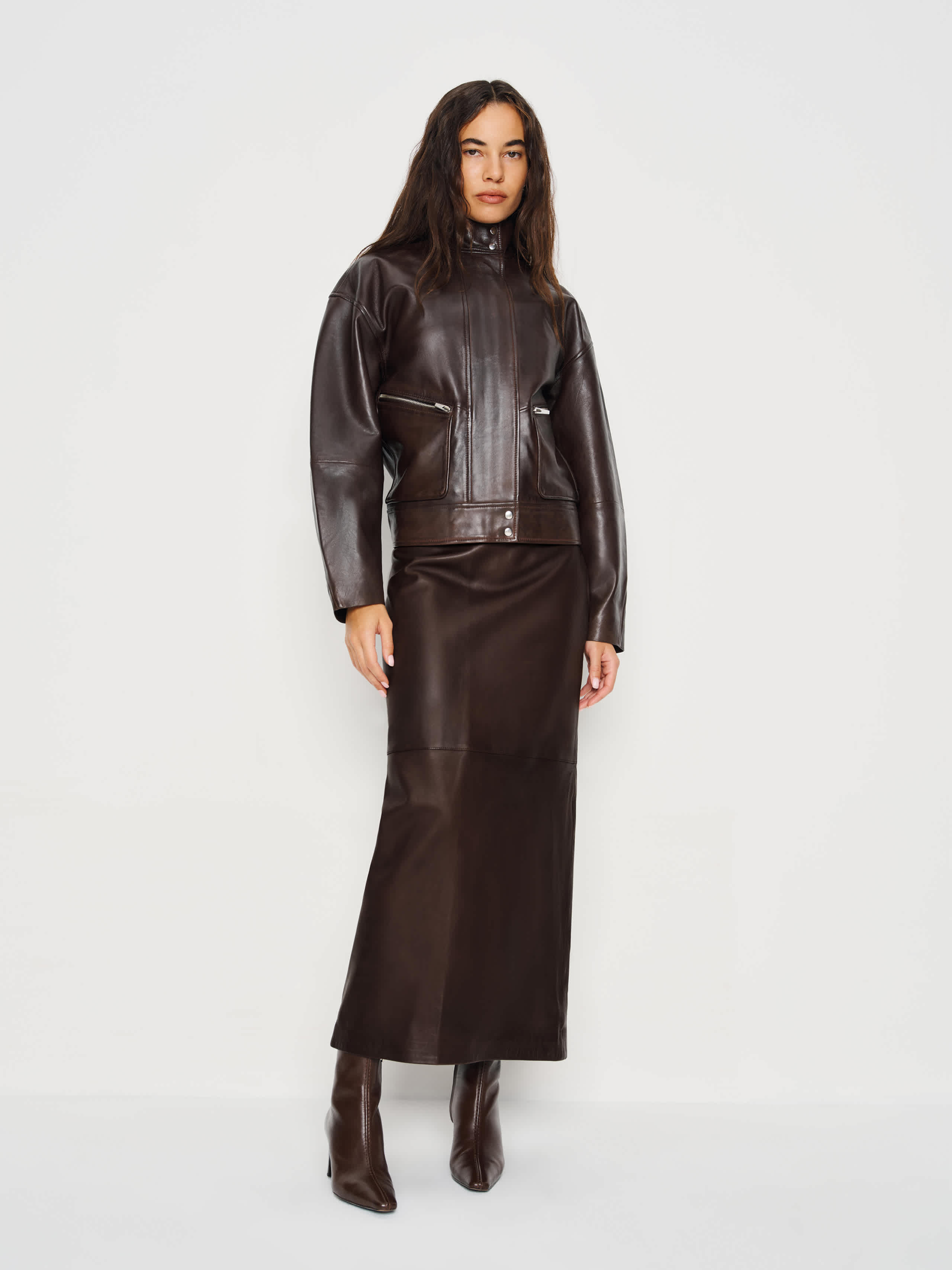 Reformation Veda Cole Low Waist Leather Maxi Skirt In Brown