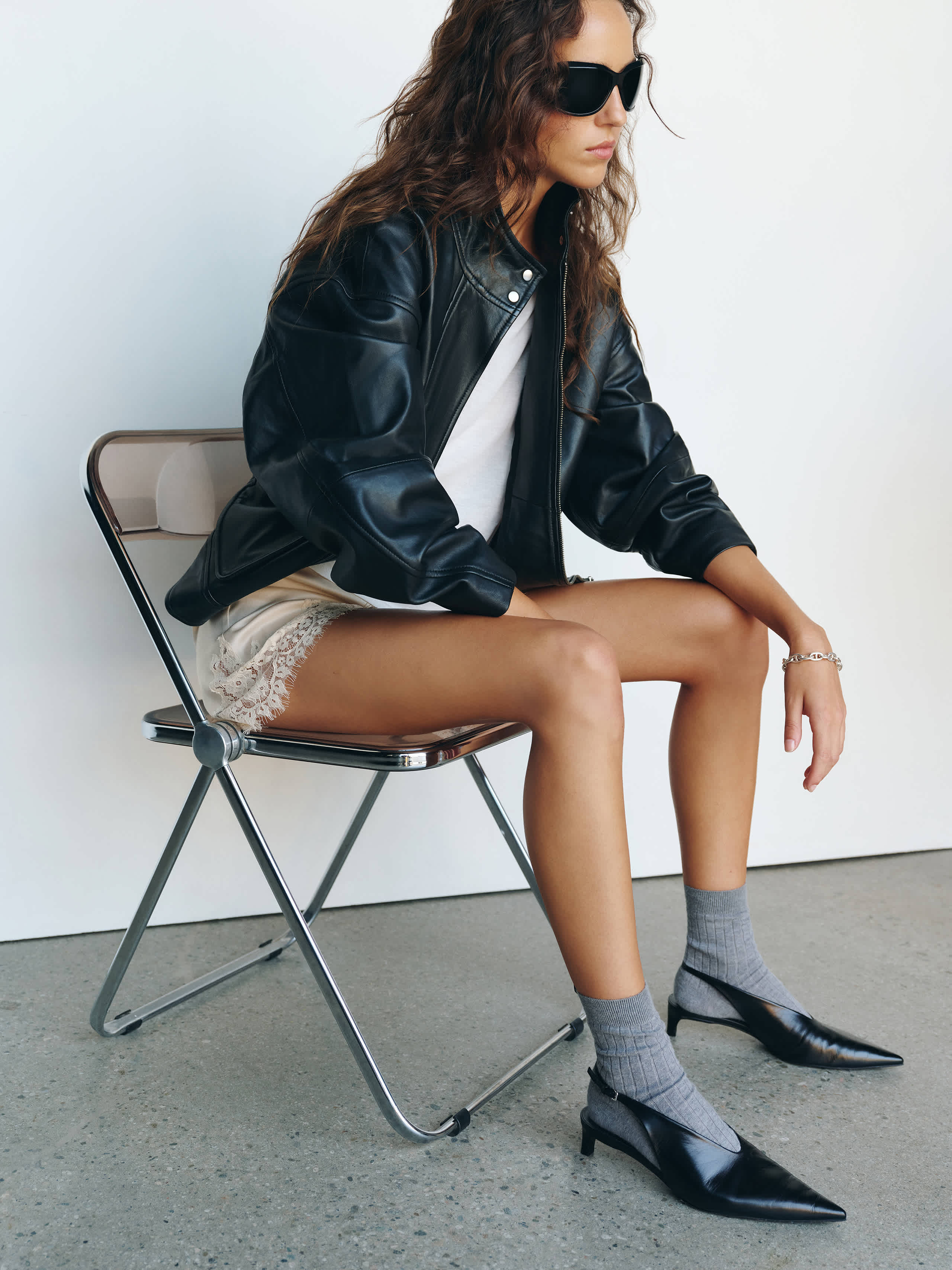 Reformation Veda Harrison Leather Oversized Bomber In Blue
