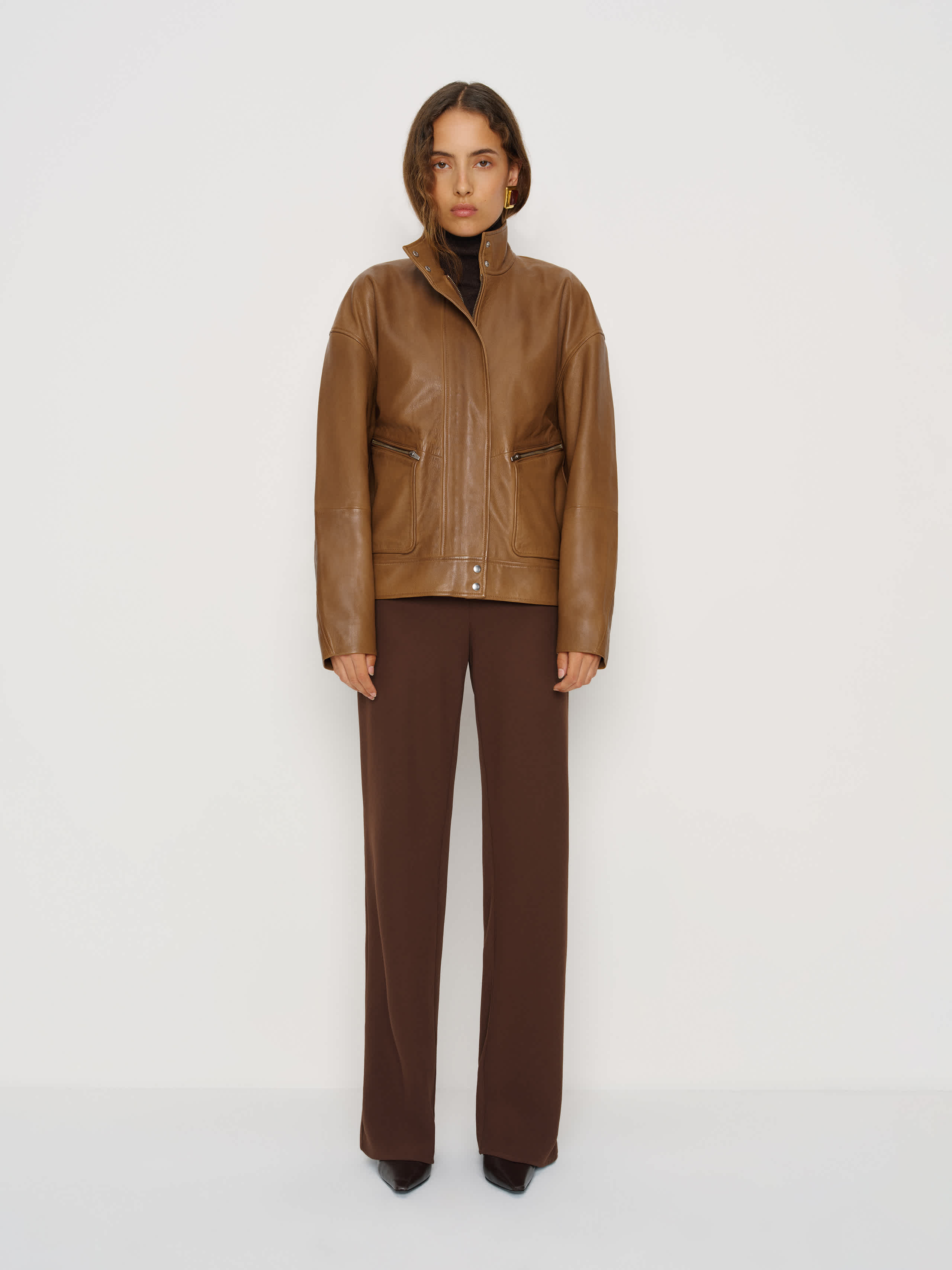 Reformation Veda Harrison Leather Oversized Bomber In Brown