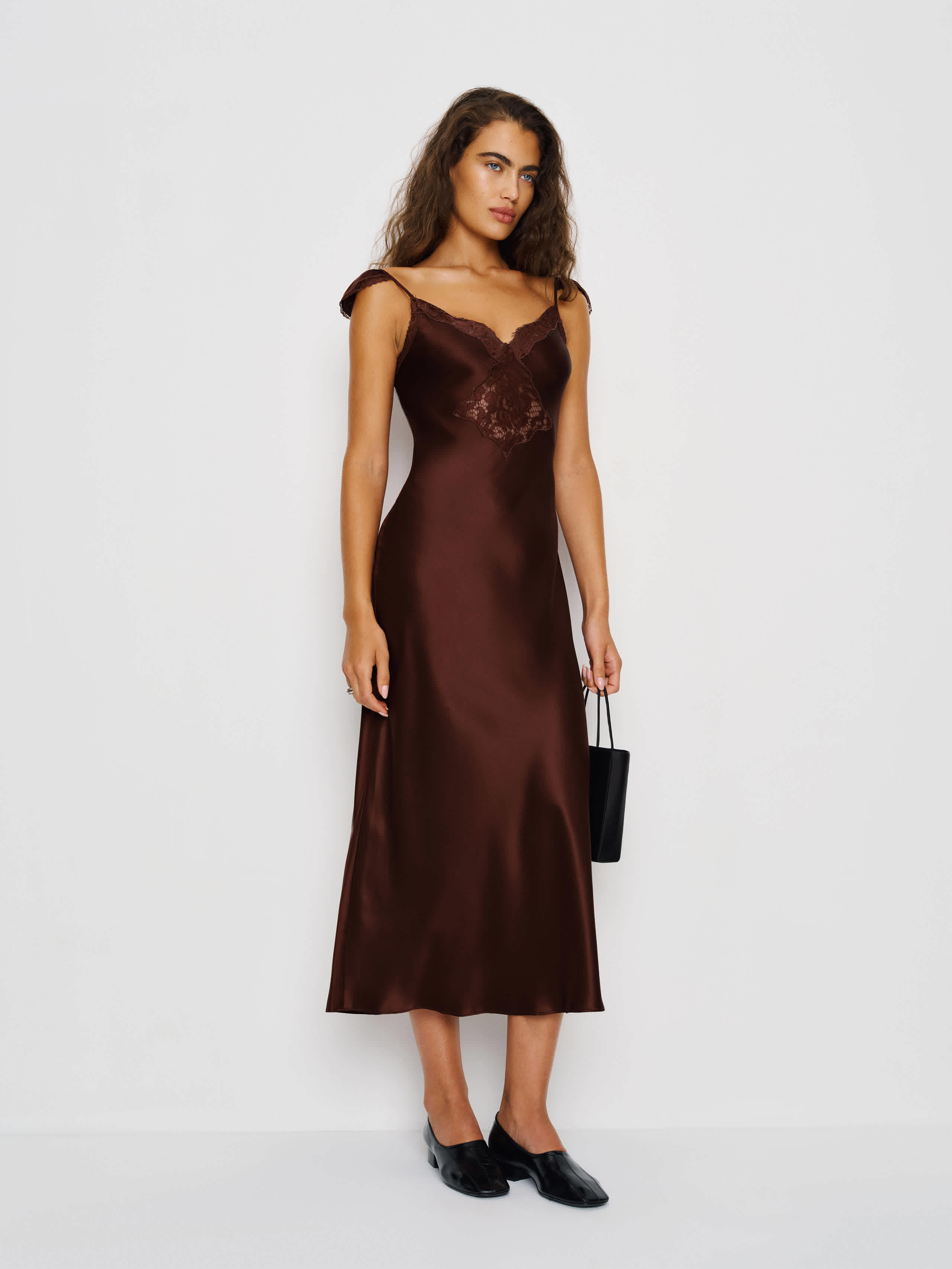 Reformation Serafina Silk Dress In Brown