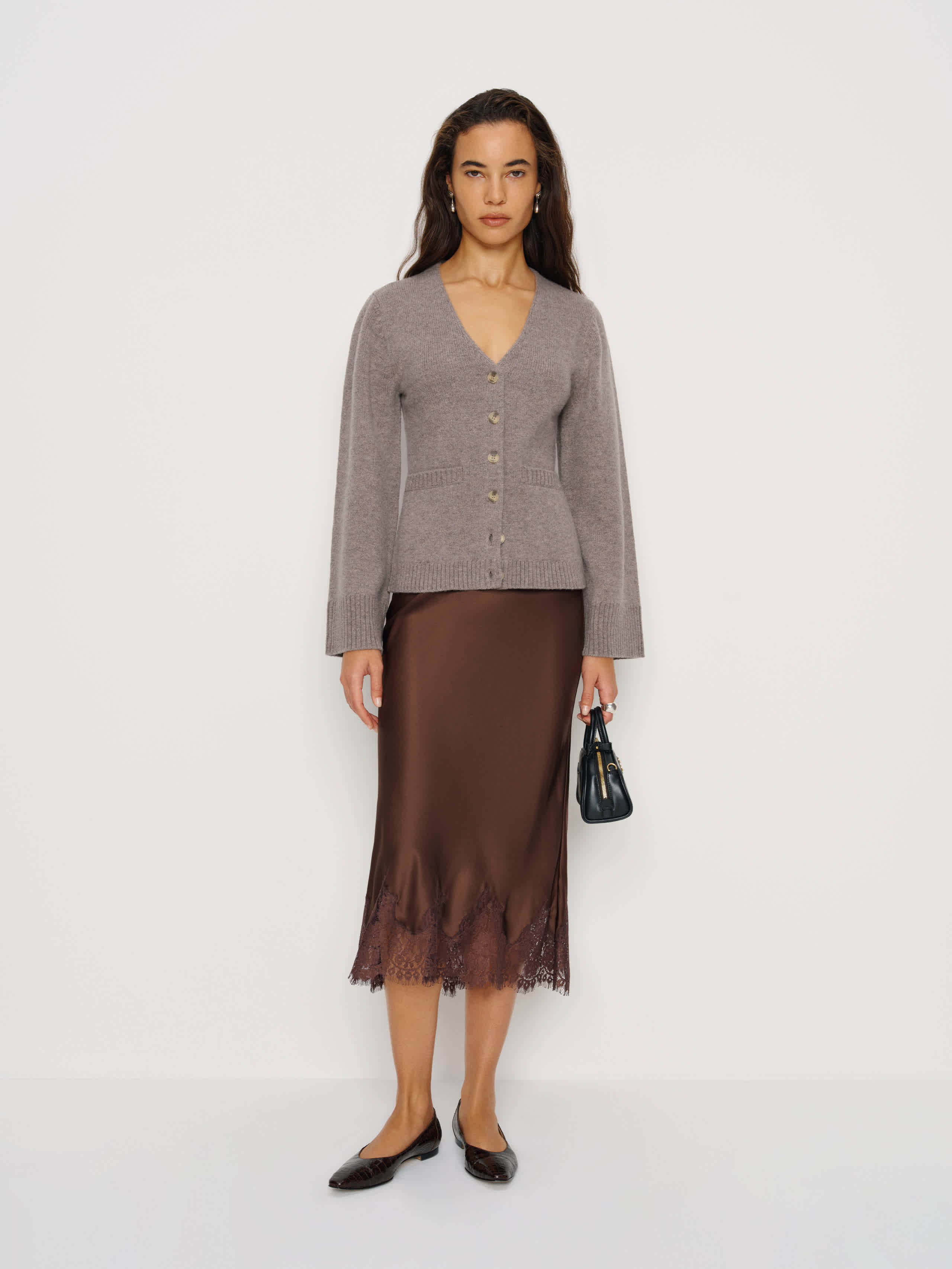 Reformation Holden Regenerative Wool Cardigan In Gray