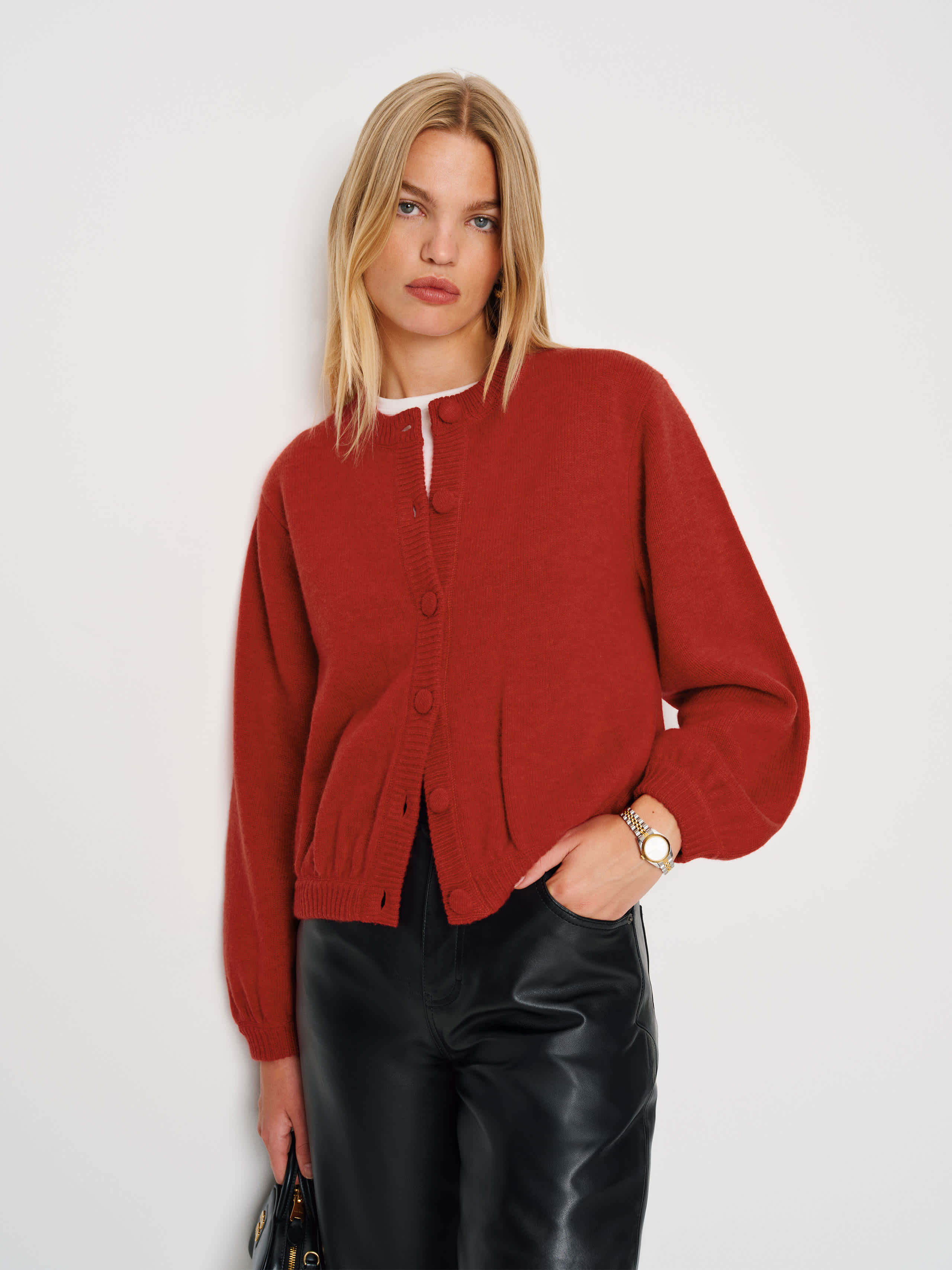 Reformation Cobel Regenerative Wool Cardigan In Red
