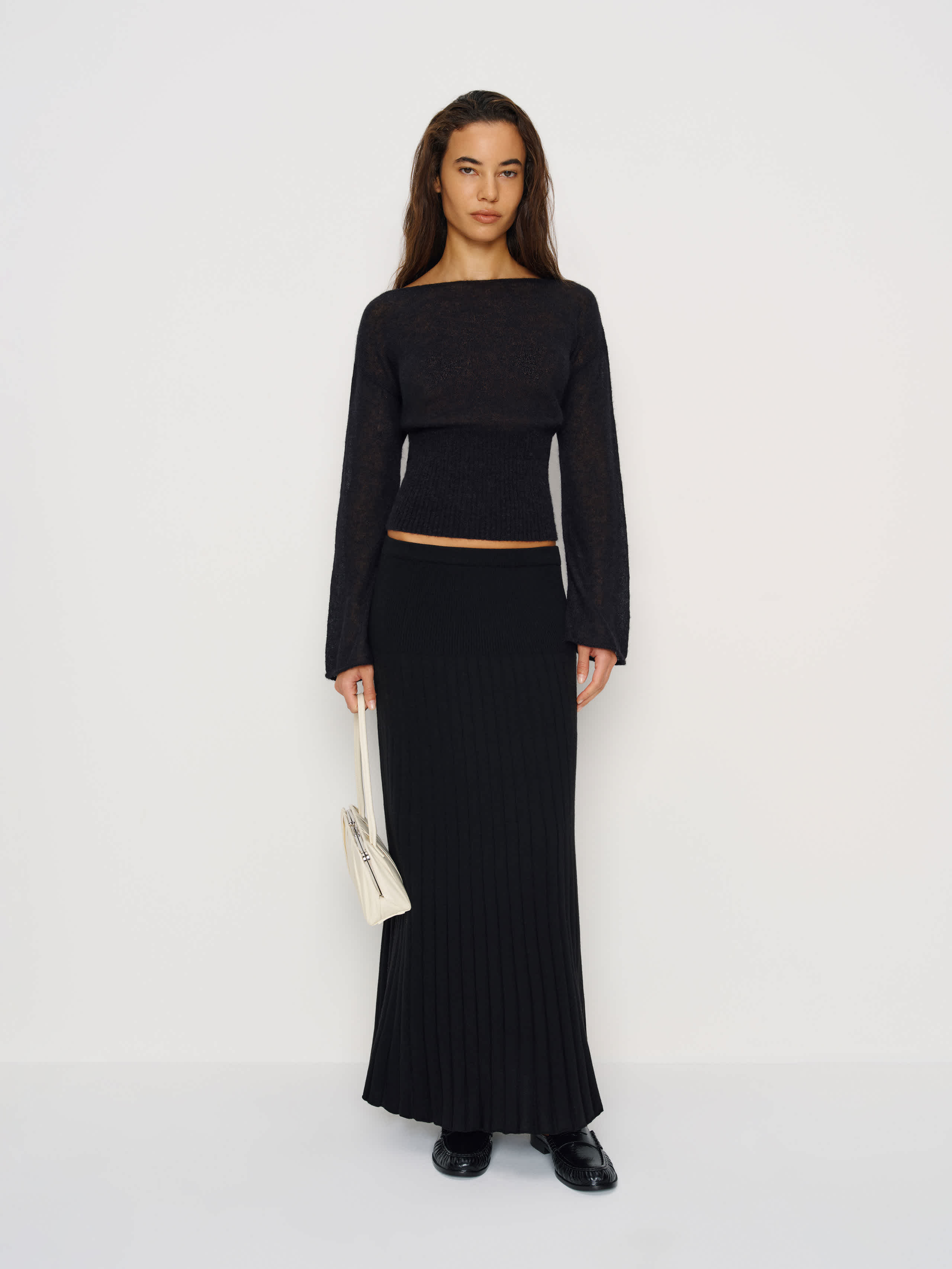 Reformation Ettie Regenerative Merino Midi Skirt In Black