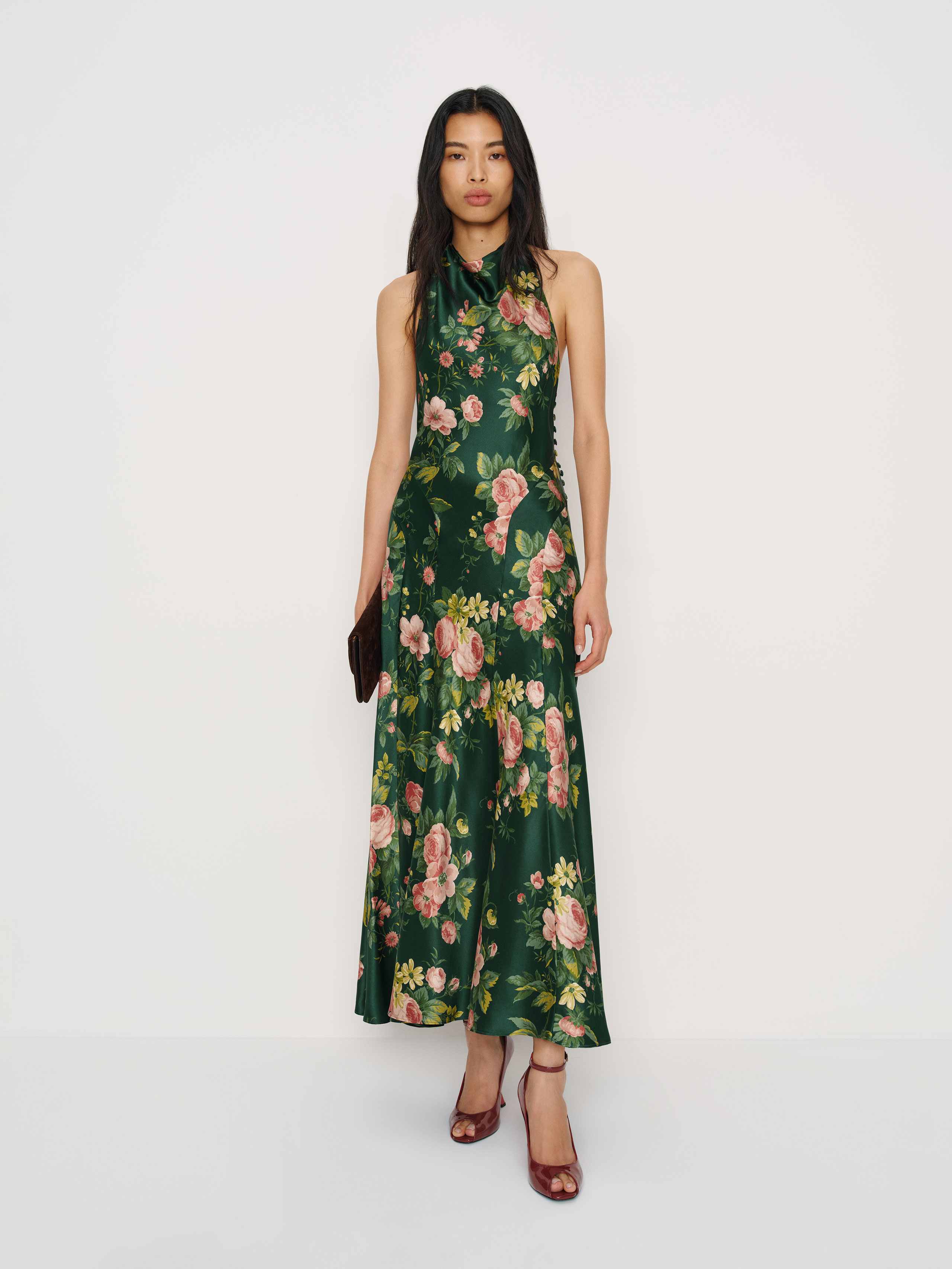 Reformation Kaylah Silk Dress In Green
