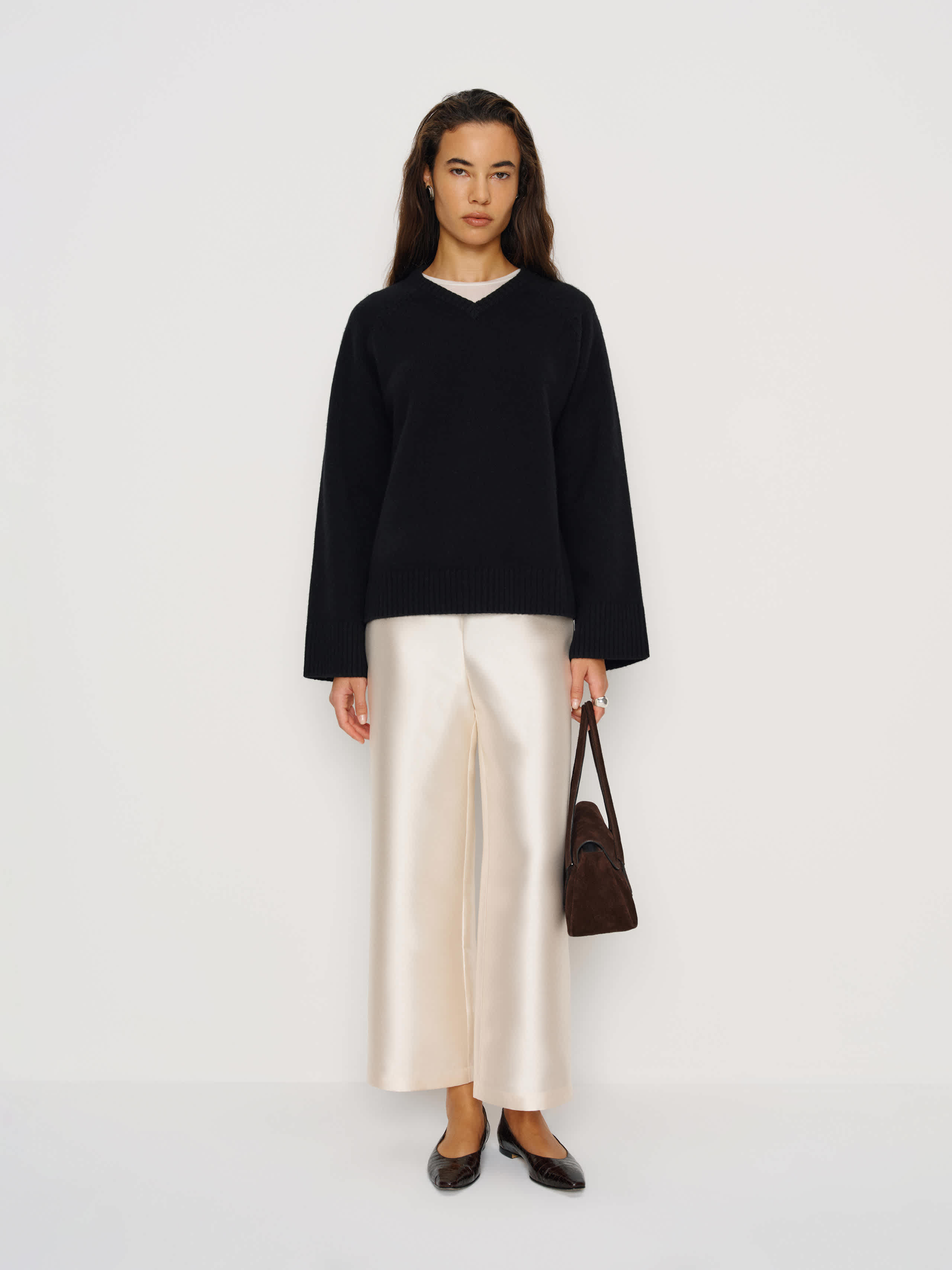 Reformation Beth Regenerative Wool V-neck In Black