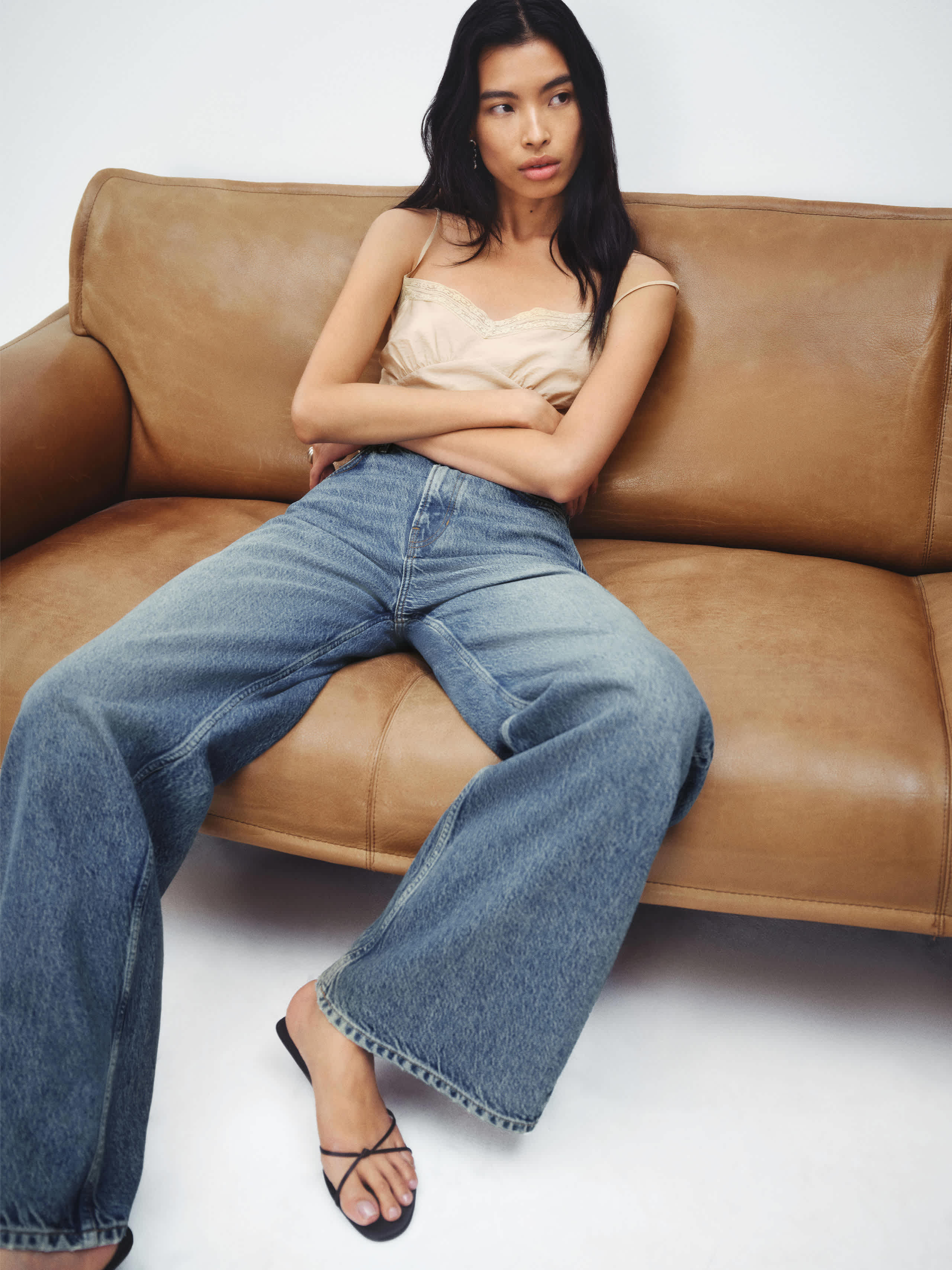 Reformation Cary High Rise Slouchy Wide Leg Long Jeans In White