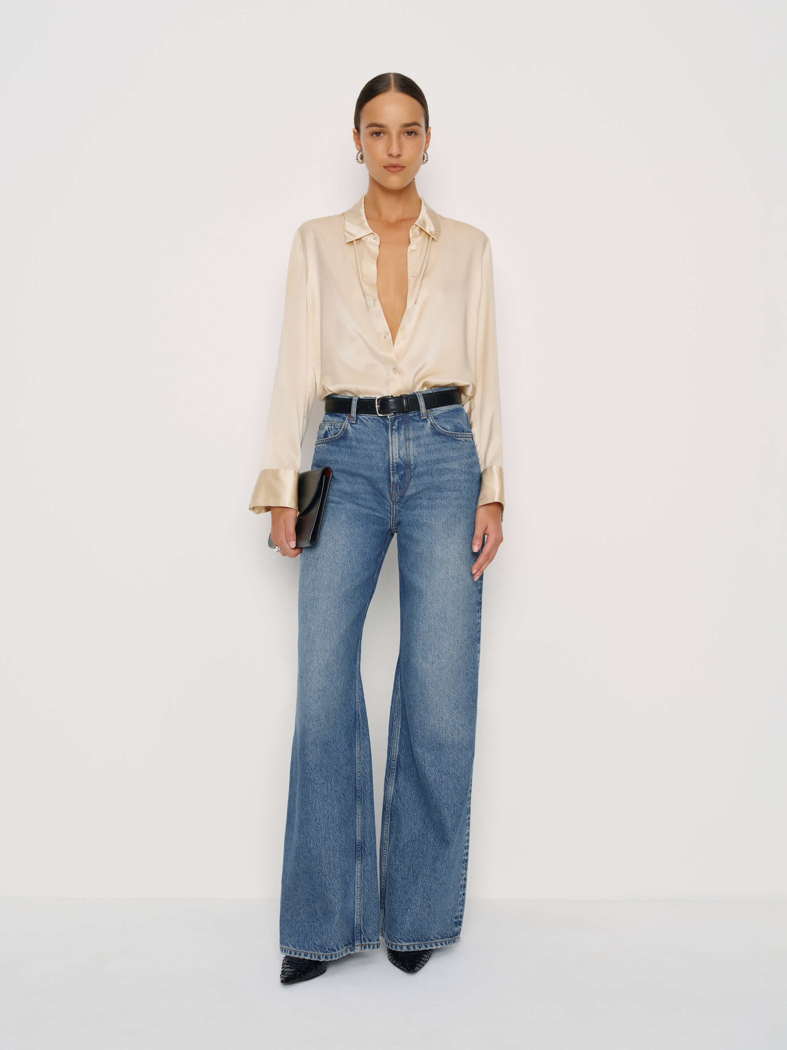Reformation Cary High Rise Slouchy Wide Leg Long Jeans In Red