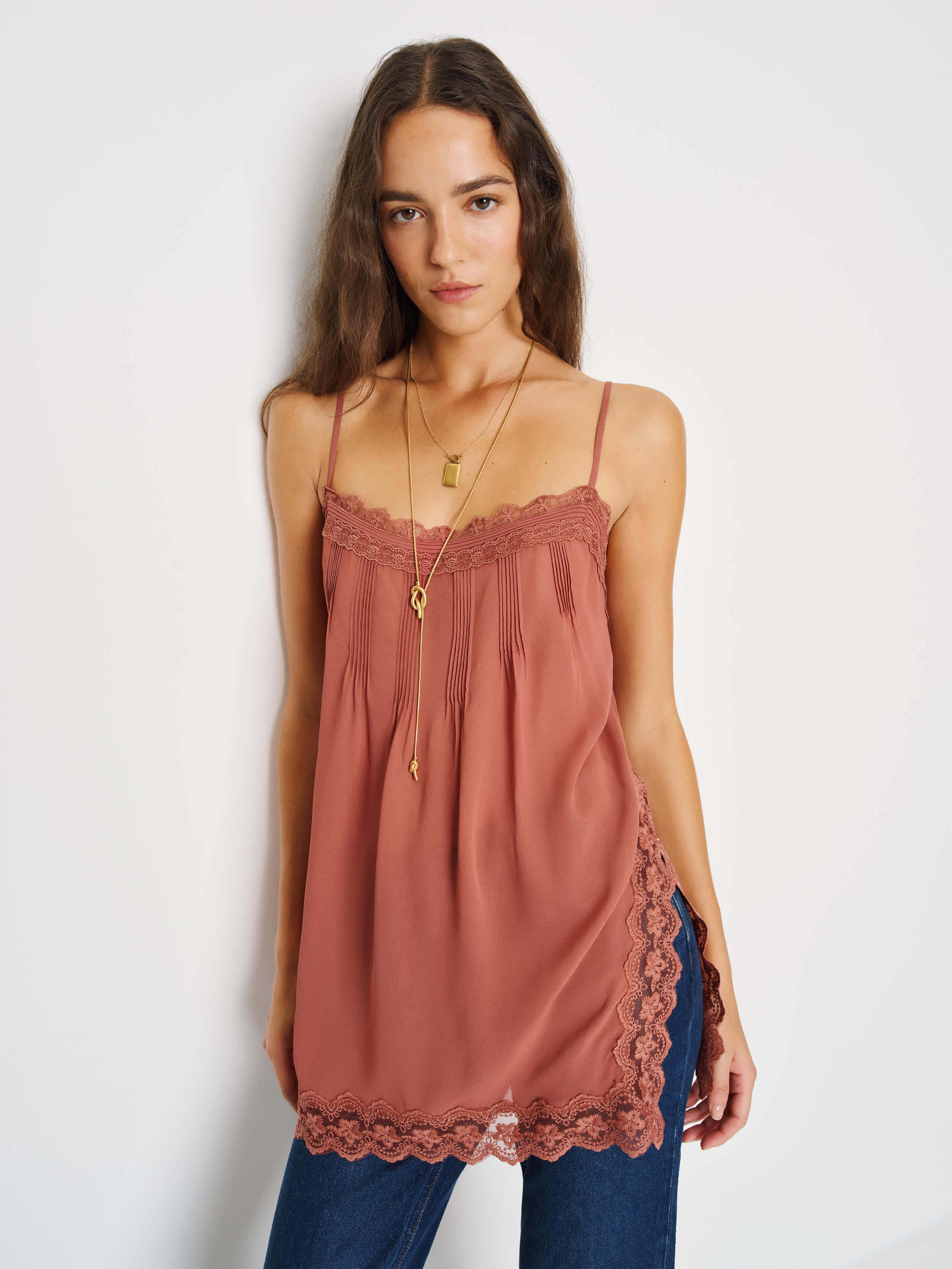Reformation Bijou Sheer Top In Brown