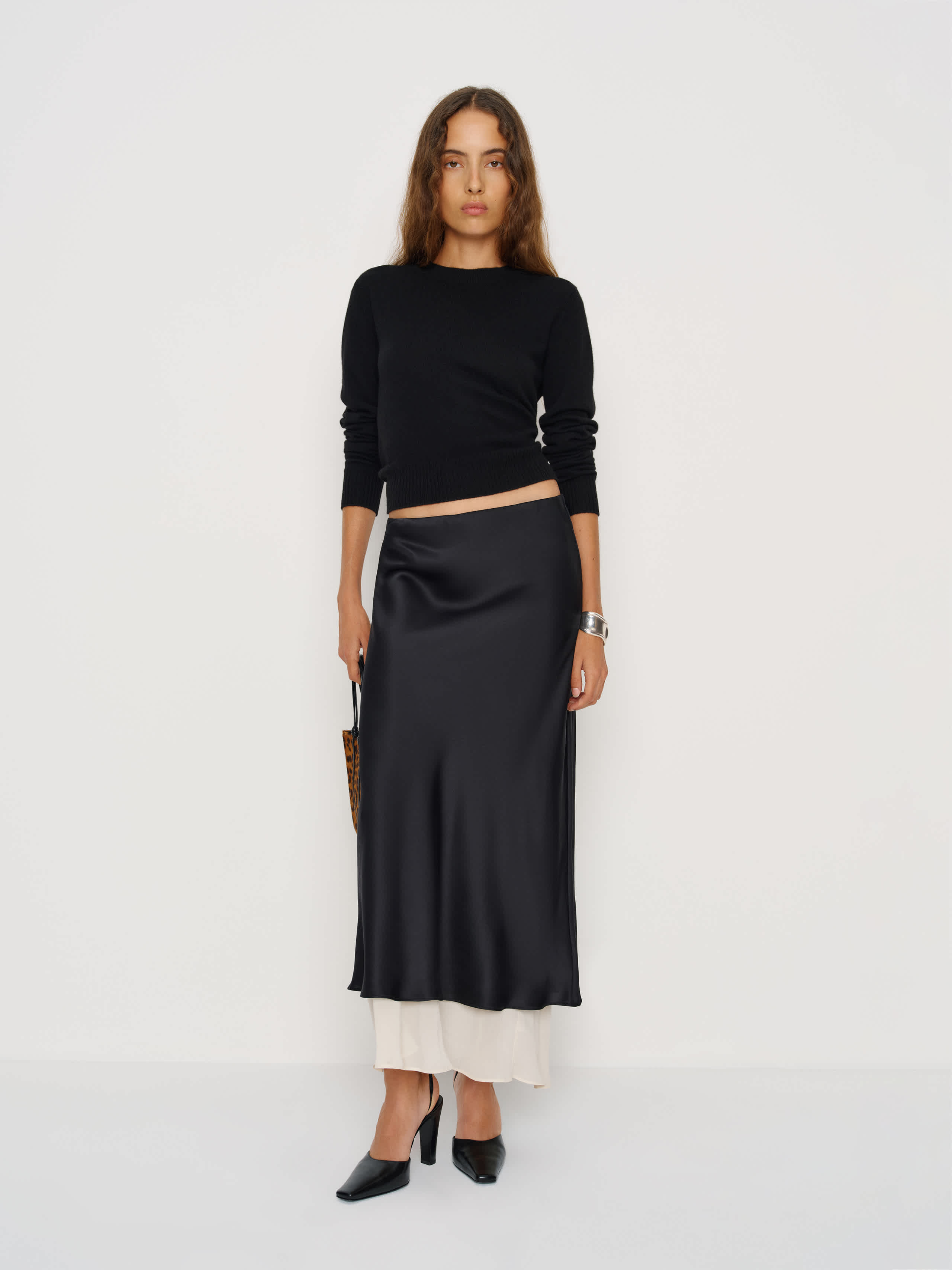 Reformation Marcia Silk Skirt In Black