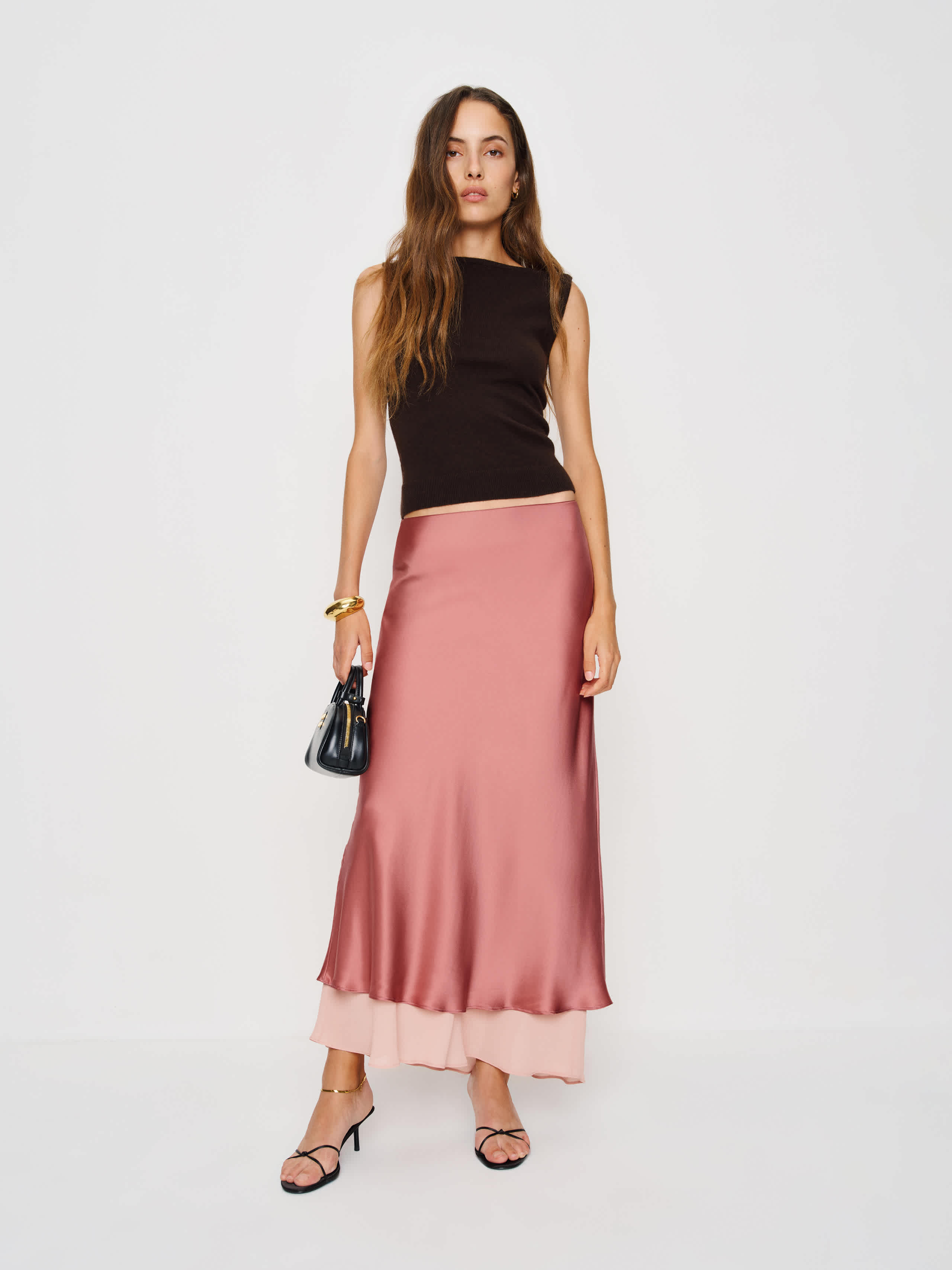 Reformation Marcia Silk Skirt In Pink