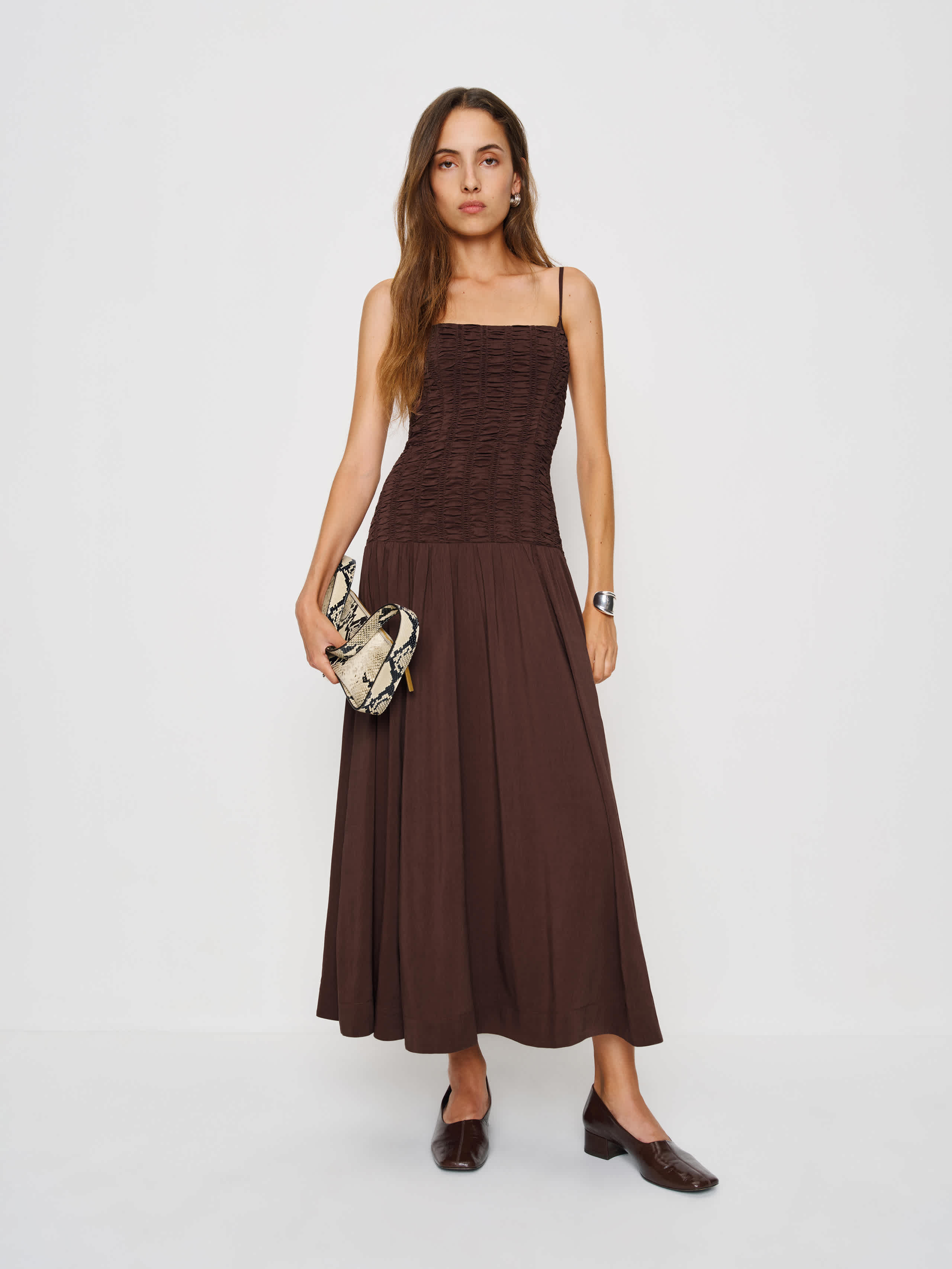 Reformation Azure Dress In Brown