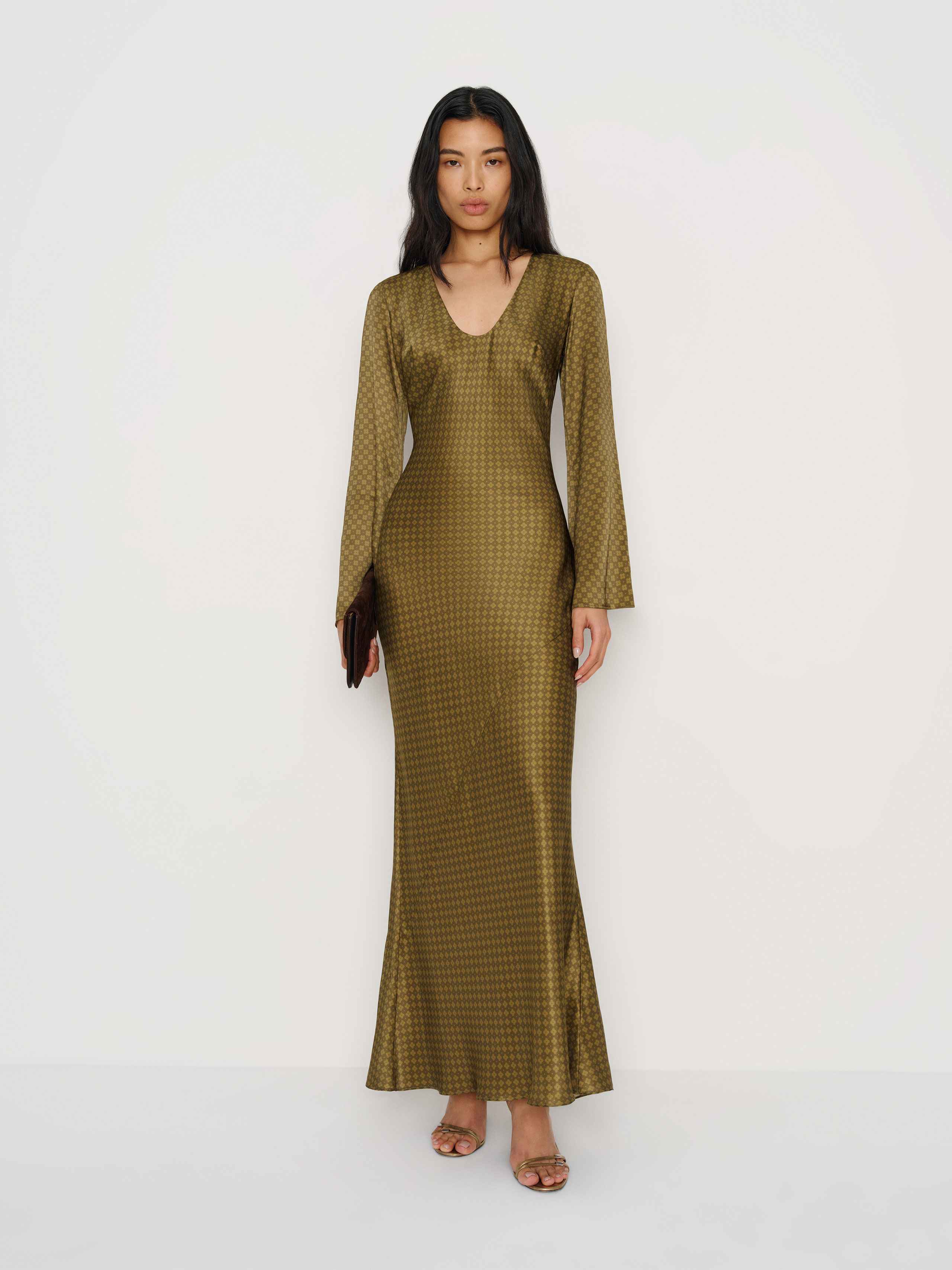 Reformation Vivia Silk Dress In Green