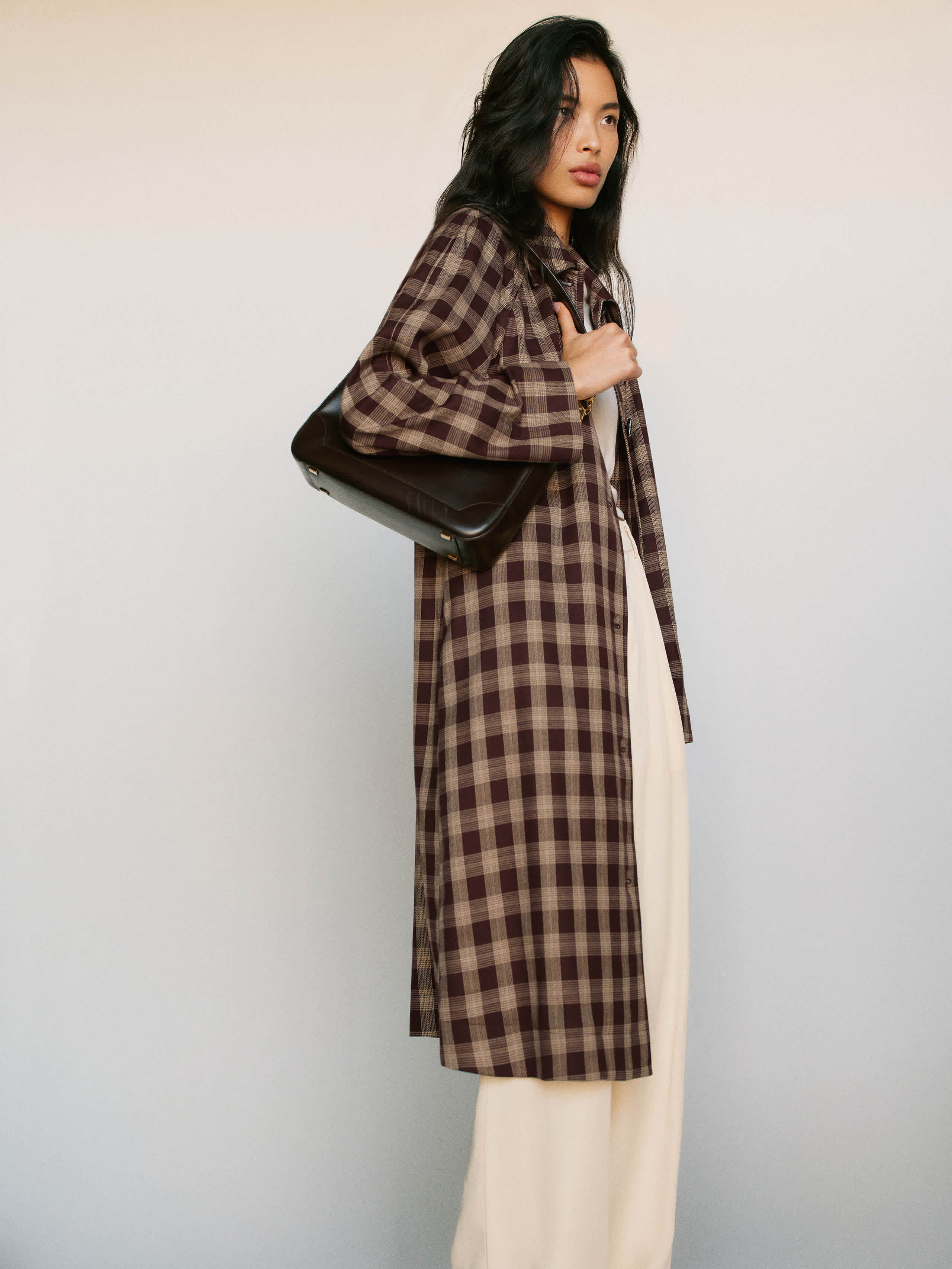Reformation Beck Trench Brown Check In Multi