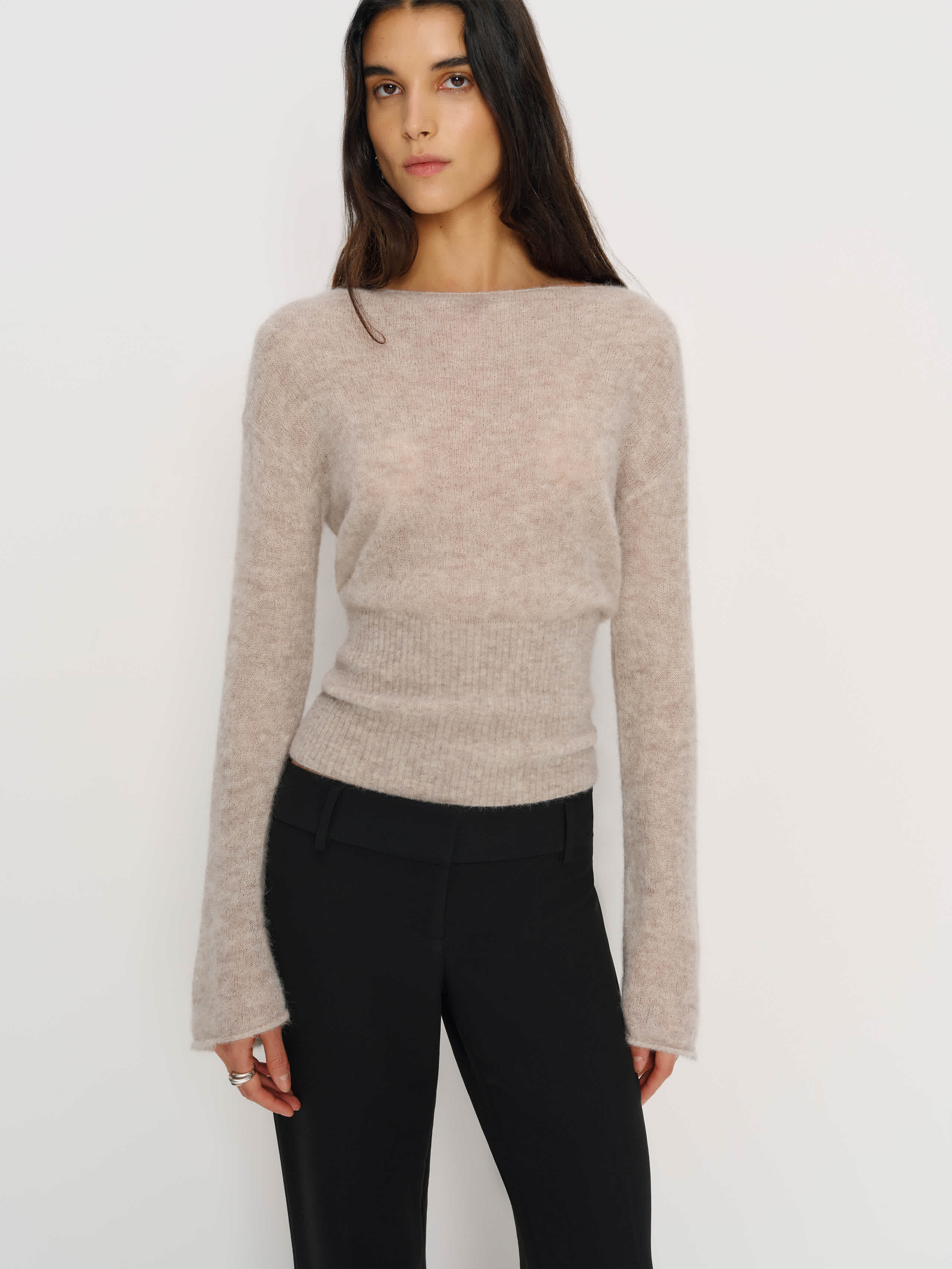 Reformation Soren Sheer Alpaca Sweater Top In Neutral