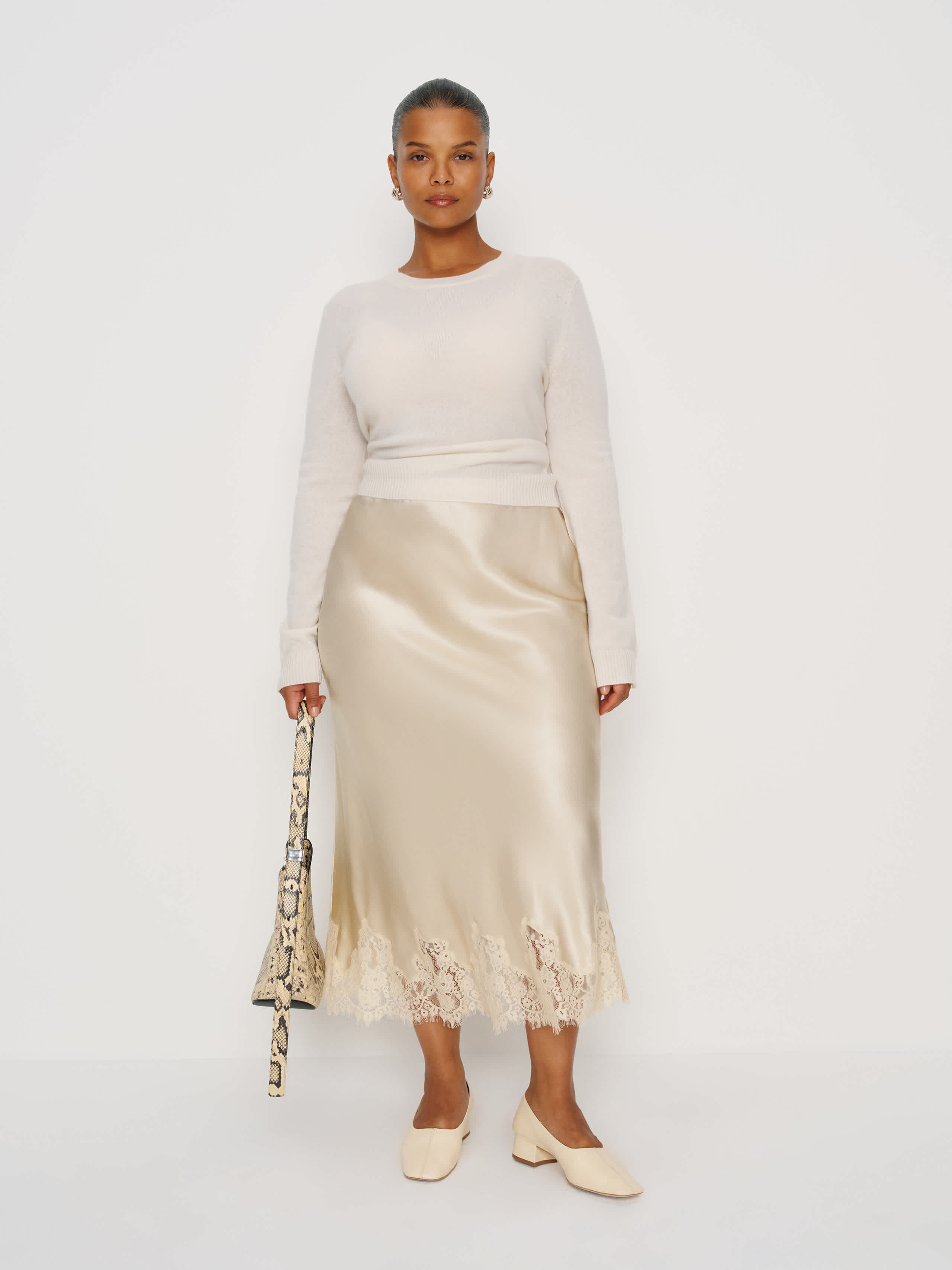 Reformation Carolina Silk Skirt Es In Neutral