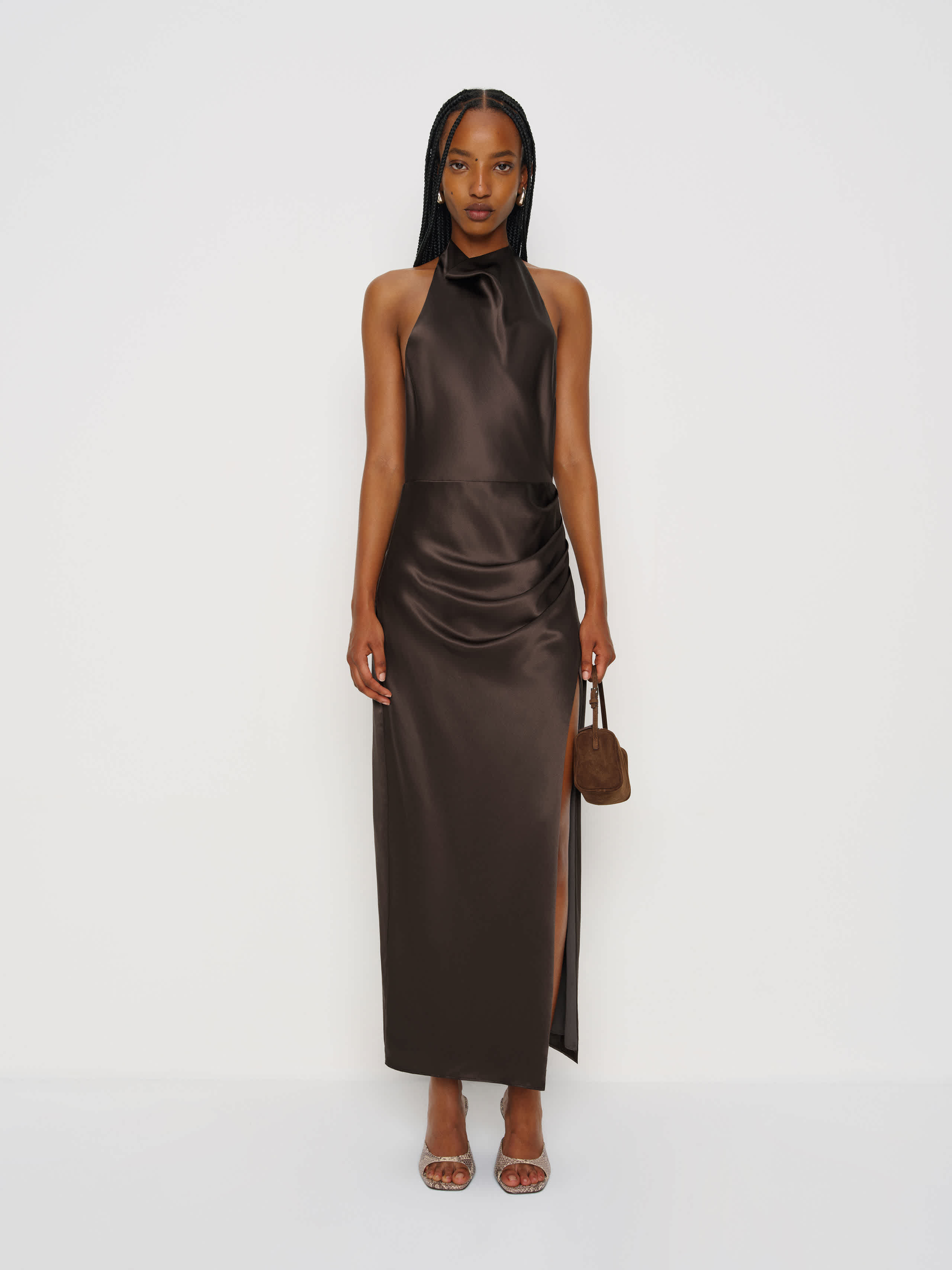 Reformation Emeline Silk Dress In Brown