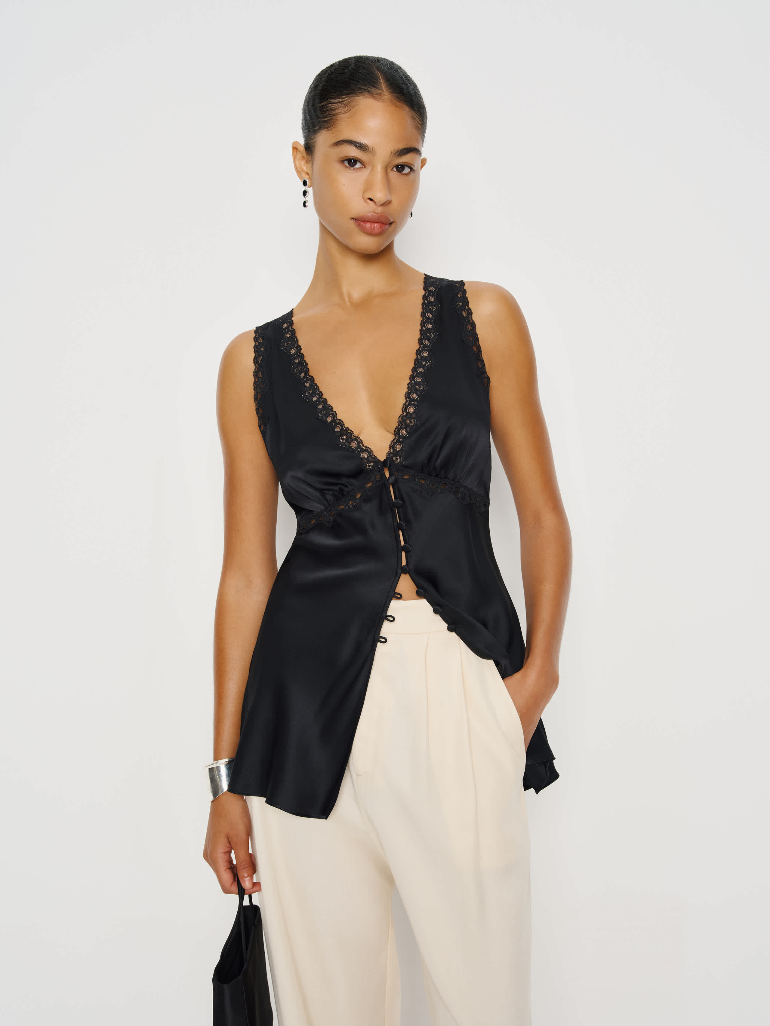 Reformation Addie Silk Top In Black